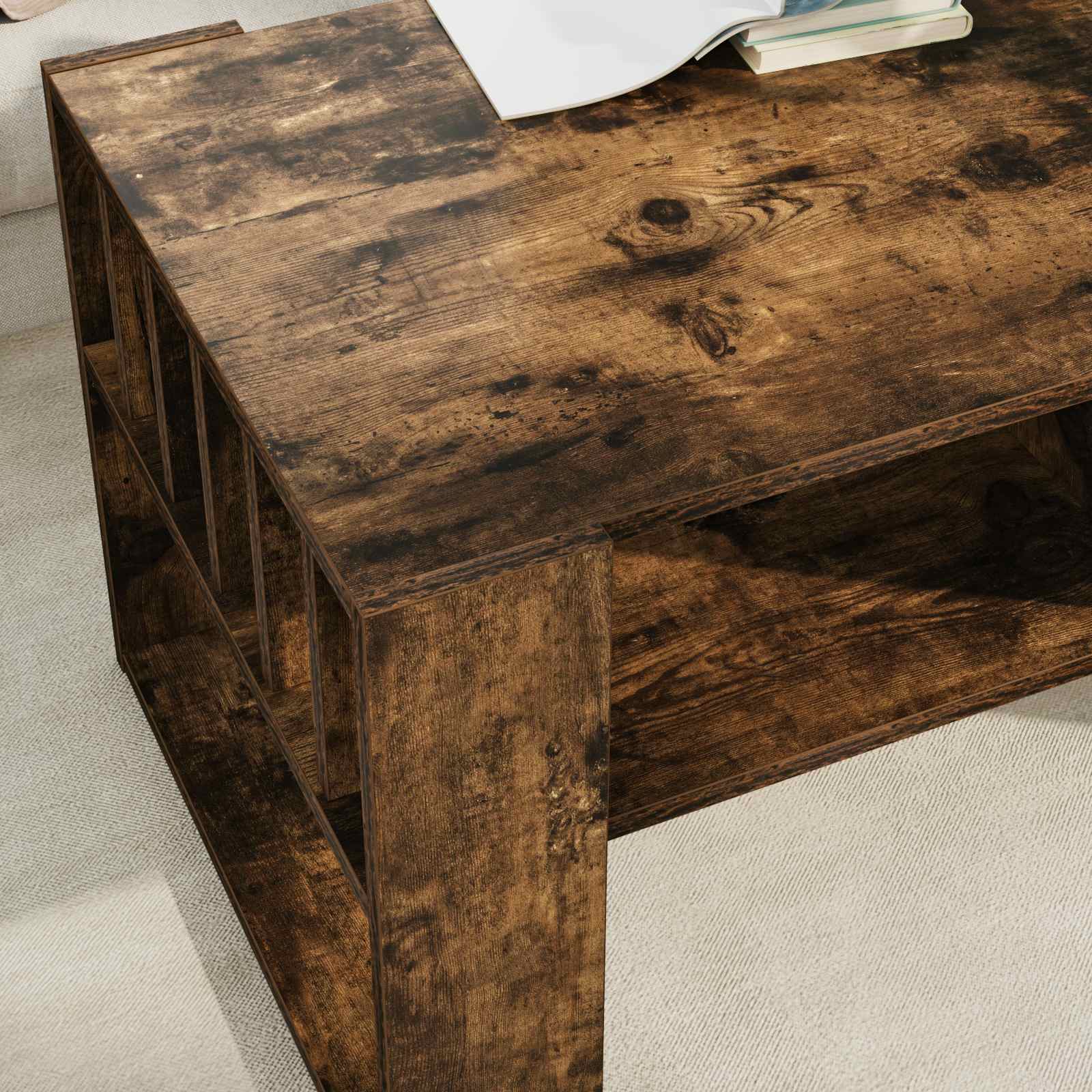 Salontafel Gerookt eiken 92 x 49,5 x 45 cm Bewerkt hout is nu te koop bij PeponiXL, paradijselijk wonen!