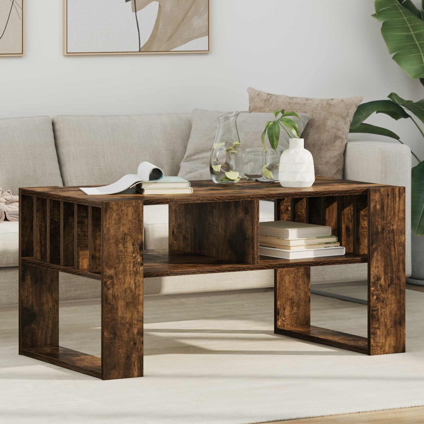Salontafel Gerookt eiken 92 x 49,5 x 45 cm Bewerkt hout is nu te koop bij PeponiXL, paradijselijk wonen!