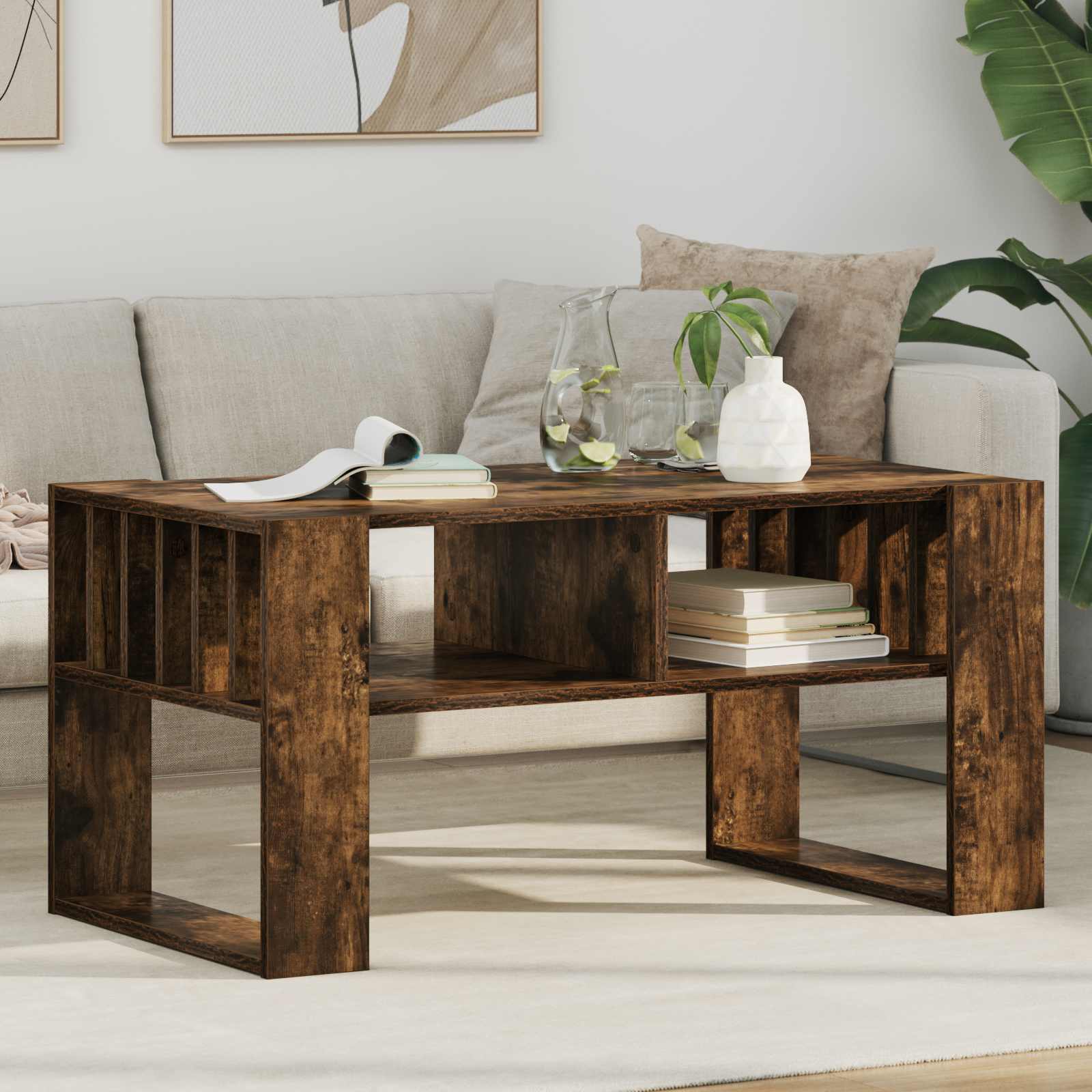 Salontafel Gerookt eiken 92 x 49,5 x 45 cm Bewerkt hout is nu te koop bij PeponiXL, paradijselijk wonen!