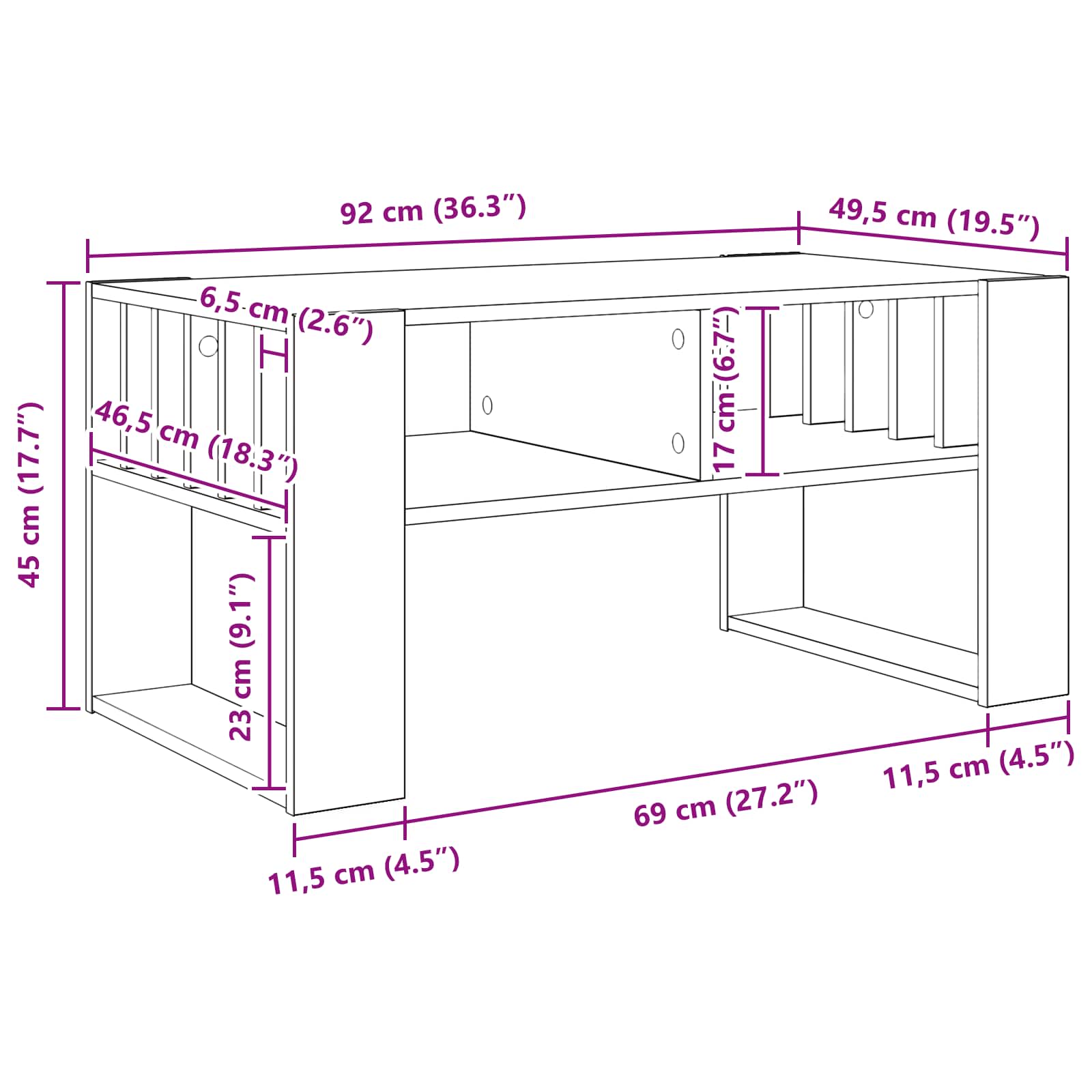 Salontafel Gerookt eiken 92 x 49,5 x 45 cm Bewerkt hout is nu te koop bij PeponiXL, paradijselijk wonen!