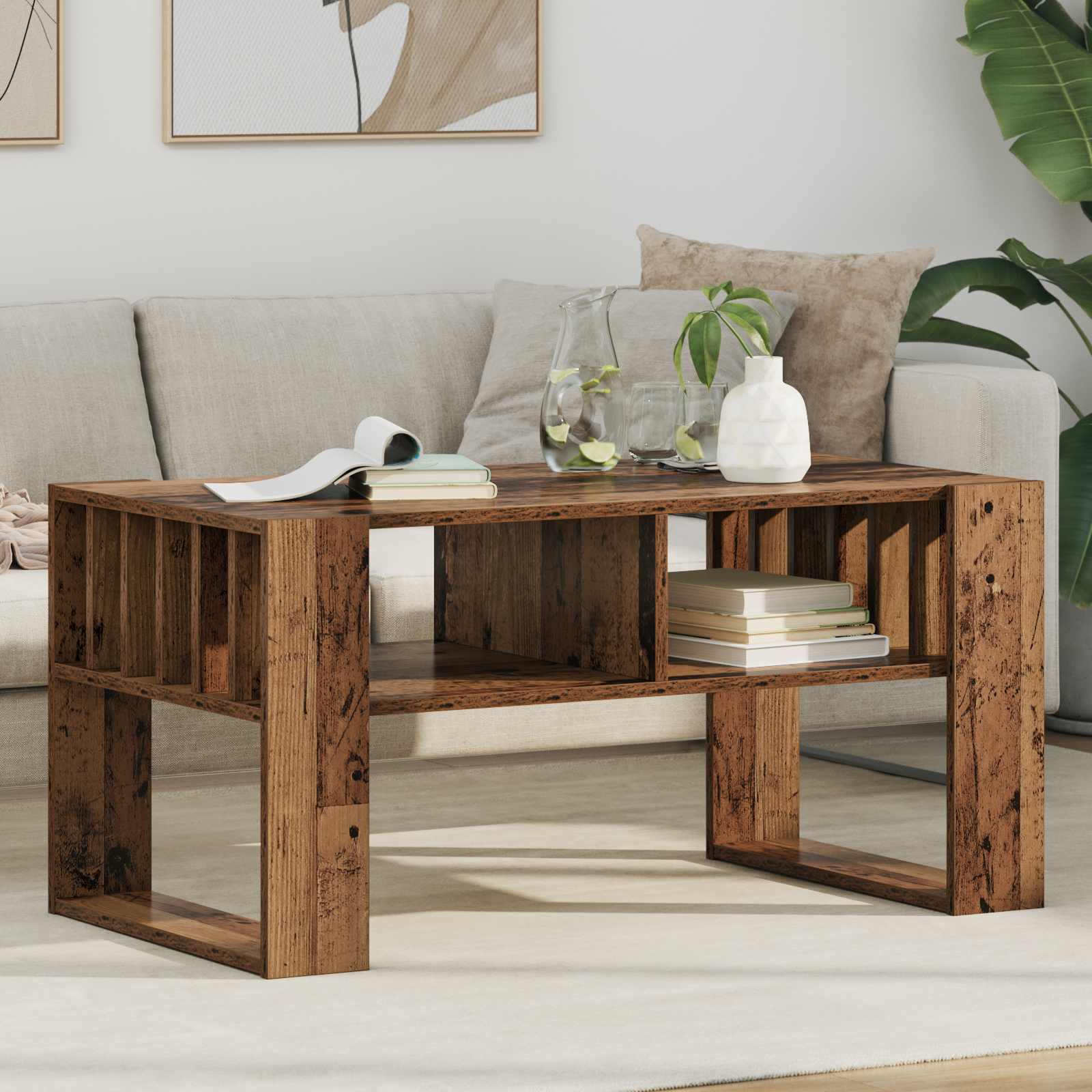 Salontafel Oudhout 92 x 49,5 x 45 cm Bewerkt hout is nu te koop bij PeponiXL, paradijselijk wonen!
