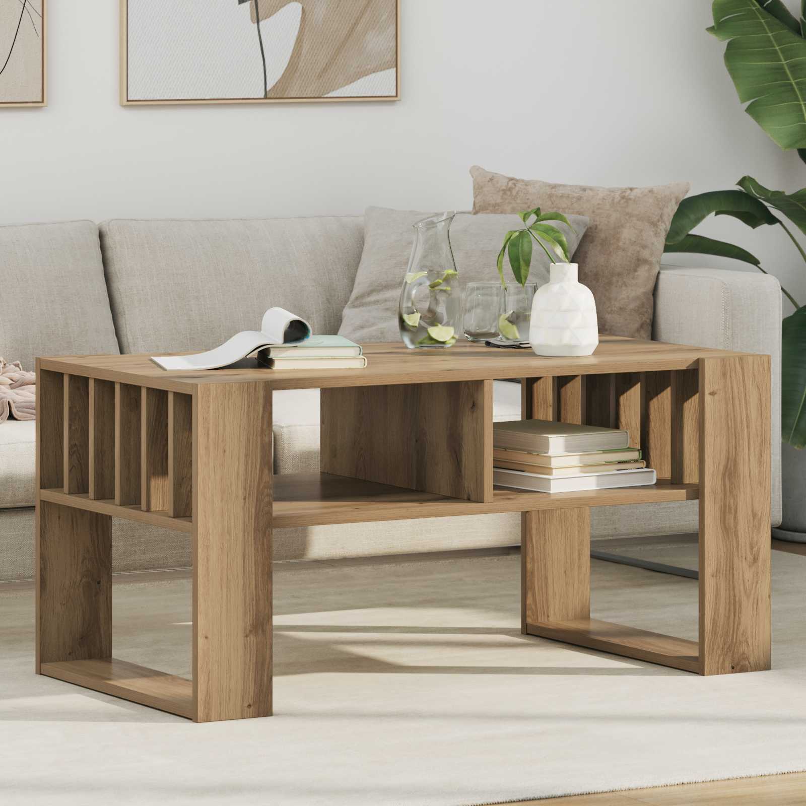 Salontafel Artisan Eiken 92 x 49,5 x 45 cm Bewerkt hout is nu te koop bij PeponiXL, paradijselijk wonen!