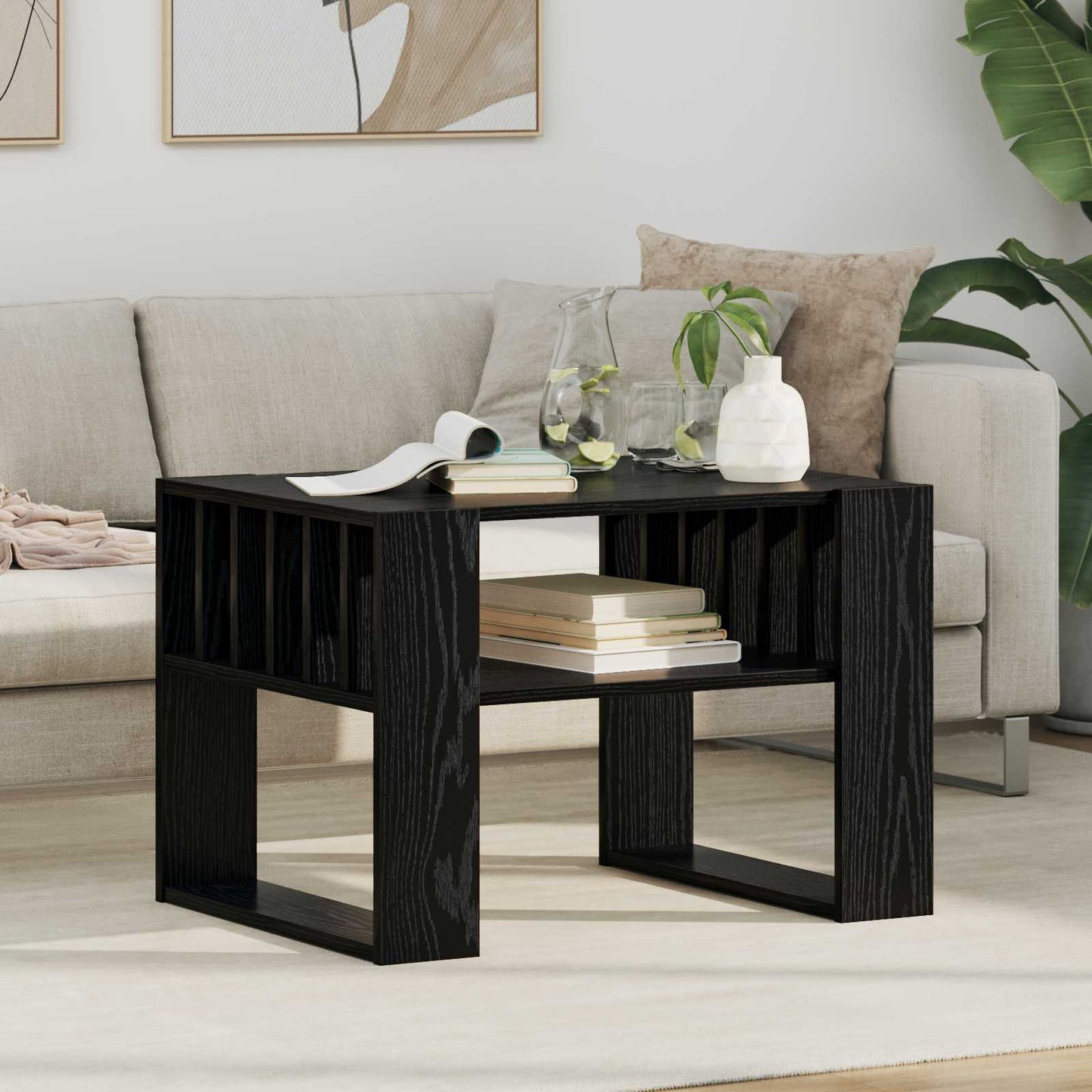 Salontafel Zwart Eiken 66 x 49,5 x 45 cm Bewerkt hout is nu te koop bij PeponiXL, paradijselijk wonen!