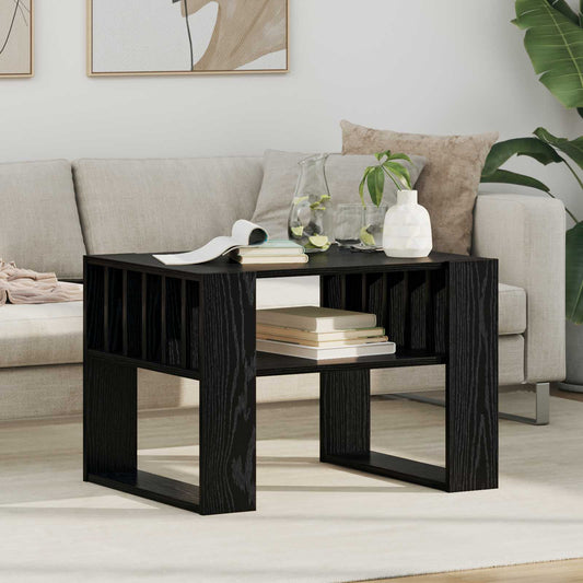 Salontafel Zwart Eiken 66 x 49,5 x 45 cm Bewerkt hout is nu te koop bij PeponiXL, paradijselijk wonen!
