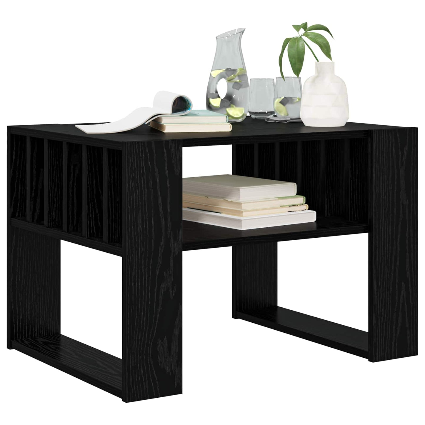 Salontafel Zwart Eiken 66 x 49,5 x 45 cm Bewerkt hout is nu te koop bij PeponiXL, paradijselijk wonen!