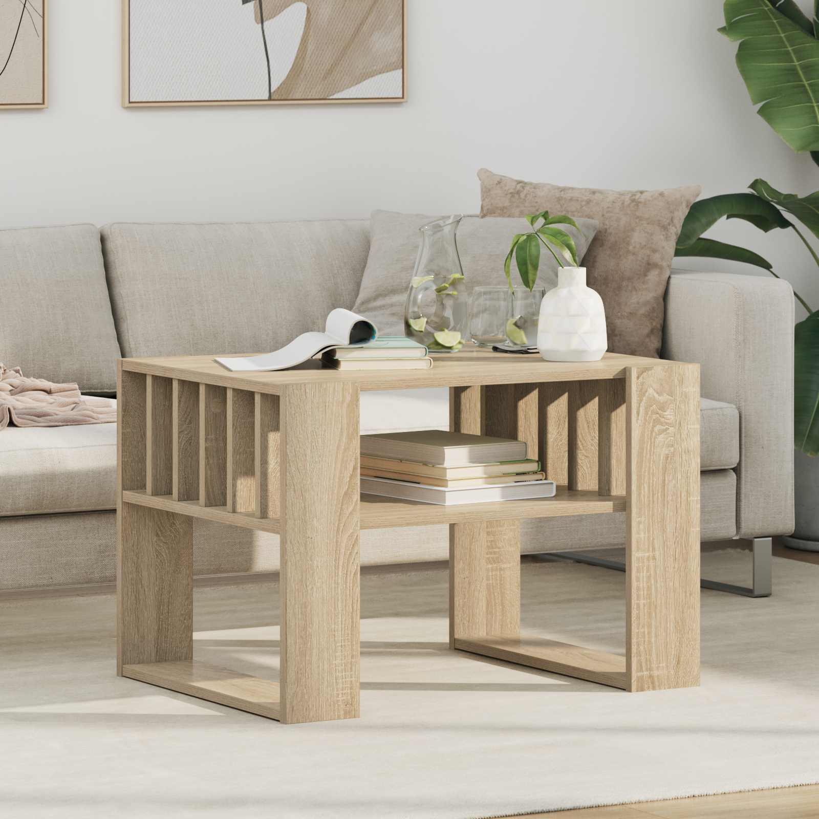 Salontafel Sonoma Eiken 66 x 49,5 x 45 cm Bewerkt hout is nu te koop bij PeponiXL, paradijselijk wonen!