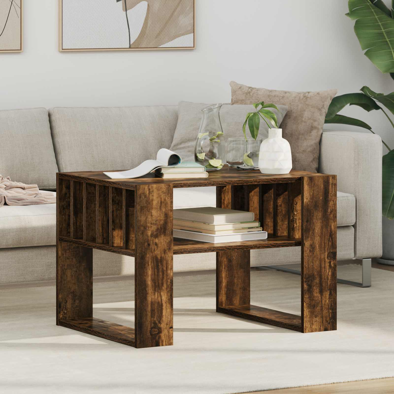 Salontafel Gerookt eiken 66 x 49,5 x 45 cm Bewerkt hout is nu te koop bij PeponiXL, paradijselijk wonen!