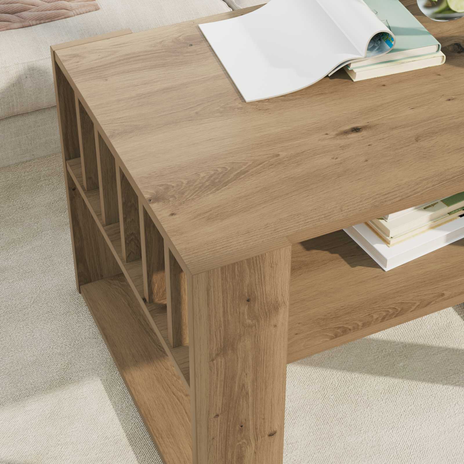 Salontafel Artisan Eiken 66 x 49,5 x 45 cm Bewerkt hout is nu te koop bij PeponiXL, paradijselijk wonen!