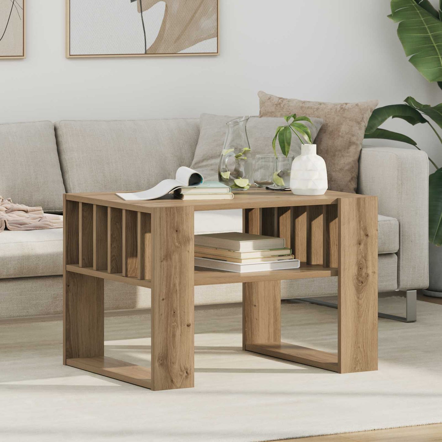 Salontafel Artisan Eiken 66 x 49,5 x 45 cm Bewerkt hout is nu te koop bij PeponiXL, paradijselijk wonen!