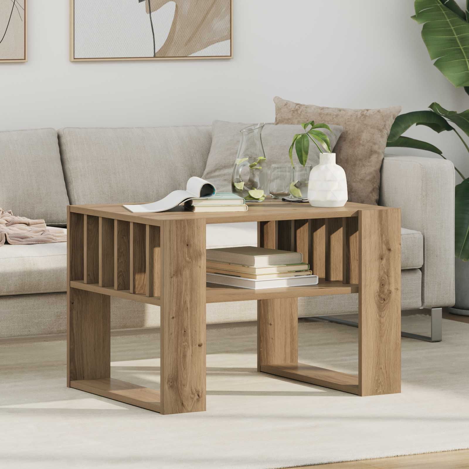 Salontafel Artisan Eiken 66 x 49,5 x 45 cm Bewerkt hout is nu te koop bij PeponiXL, paradijselijk wonen!