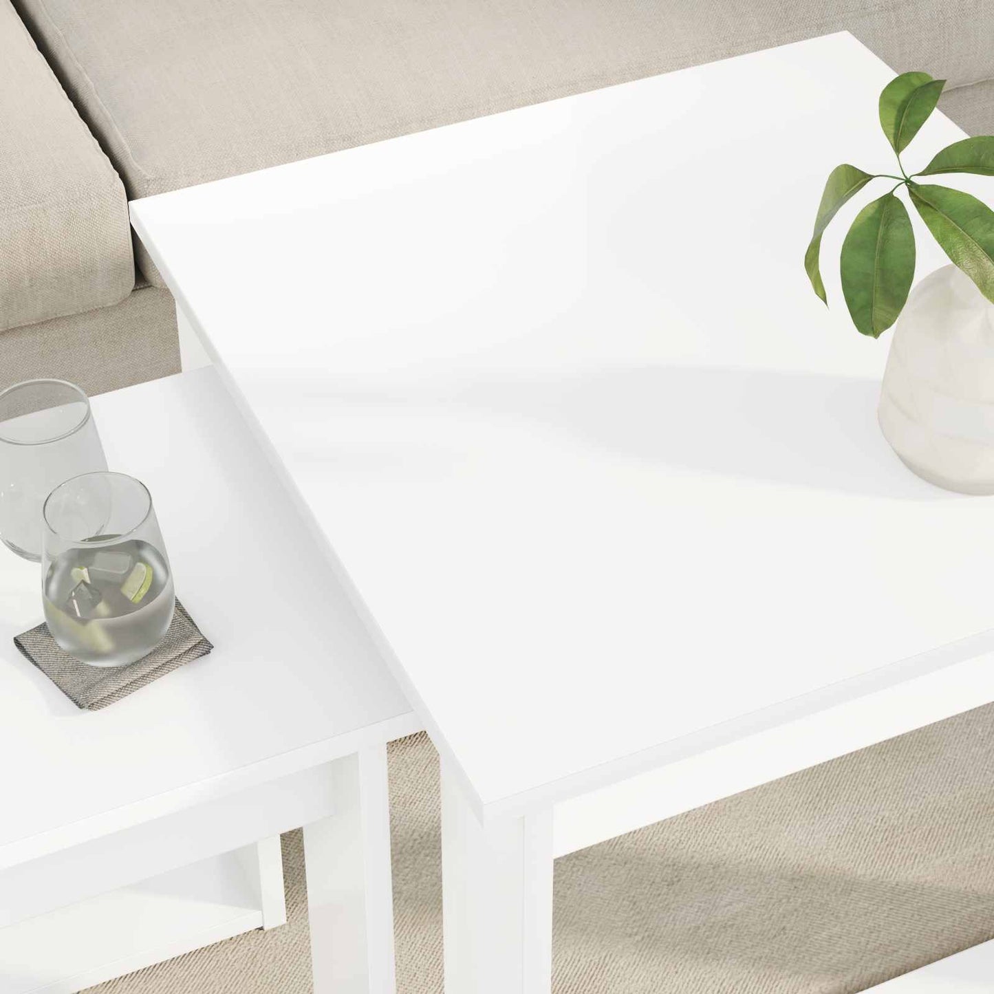 Koffietafel Set 2 pcs Wit Bewerkt hout is nu te koop bij PeponiXL, paradijselijk wonen!