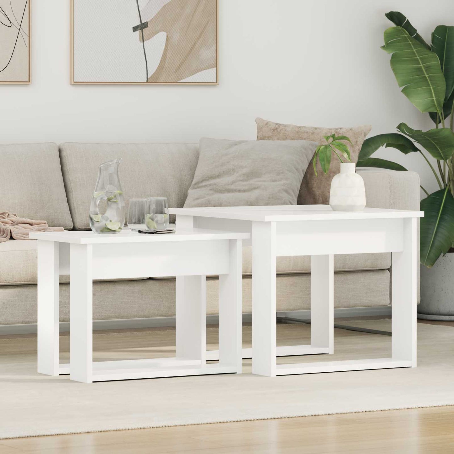 Koffietafel Set 2 pcs Wit Bewerkt hout is nu te koop bij PeponiXL, paradijselijk wonen!