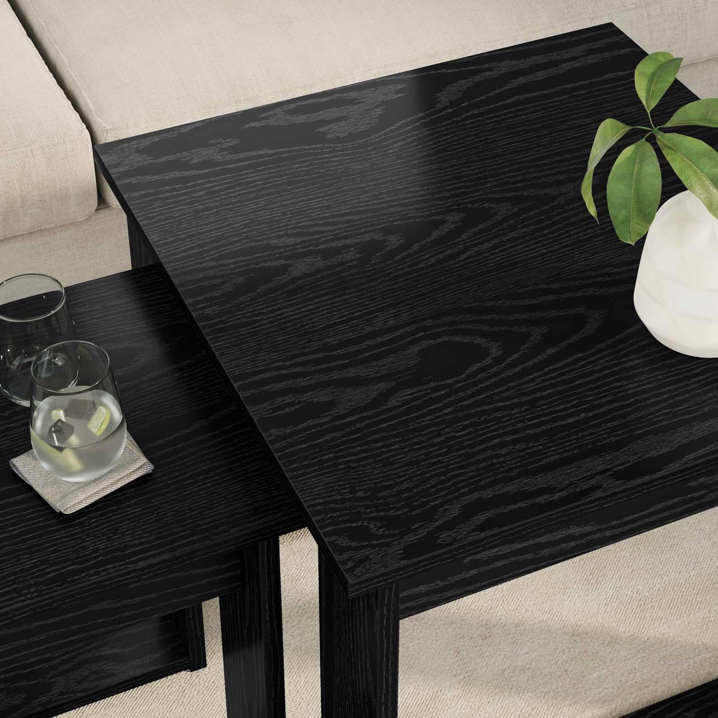 Koffietafel Set 2 pcs Zwart Eiken Bewerkt hout is nu te koop bij PeponiXL, paradijselijk wonen!