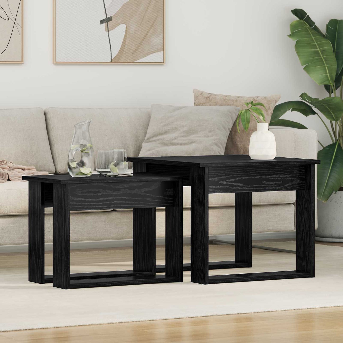 Koffietafel Set 2 pcs Zwart Eiken Bewerkt hout is nu te koop bij PeponiXL, paradijselijk wonen!