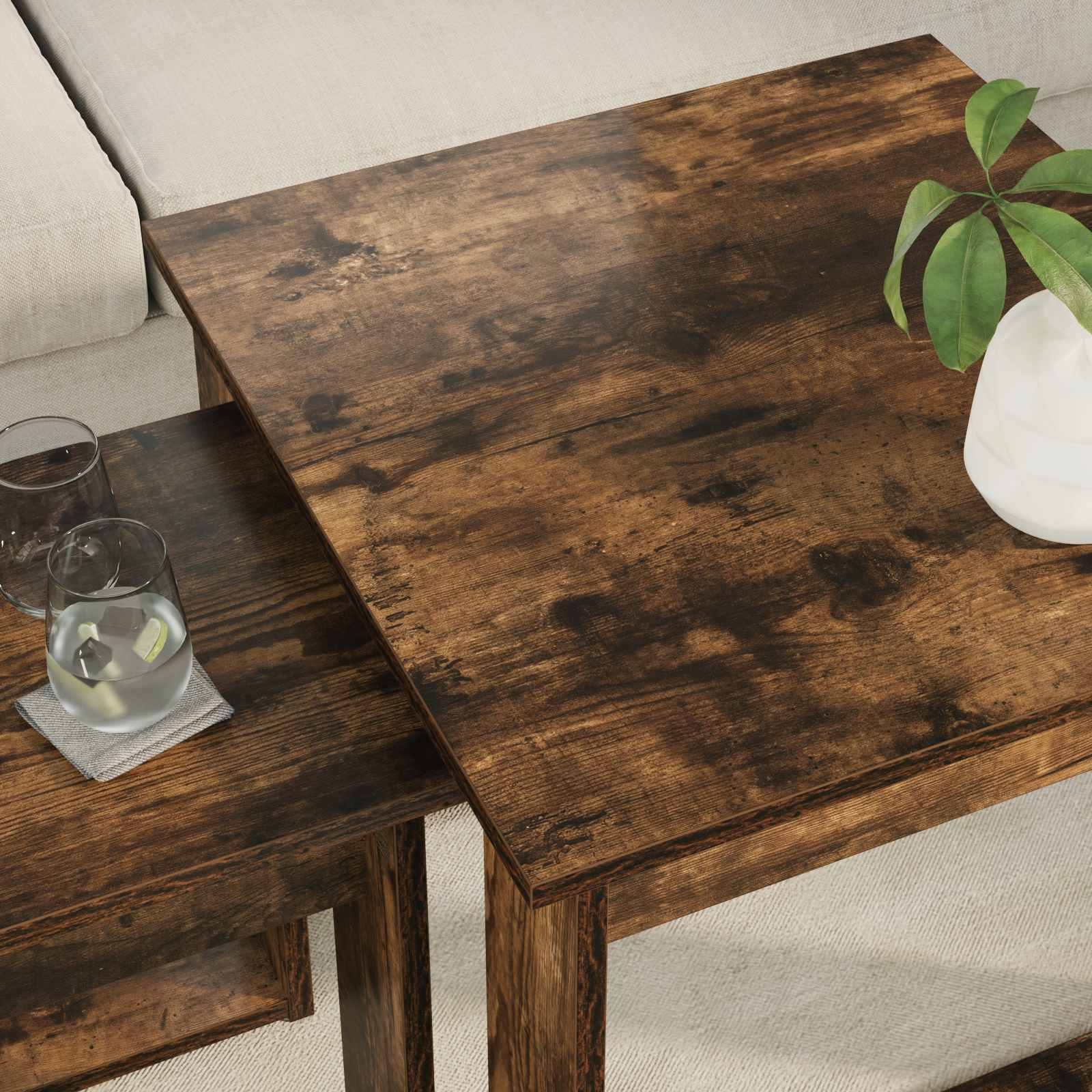 Koffietafel Set 2 pcs Gerookt eiken Bewerkt hout is nu te koop bij PeponiXL, paradijselijk wonen!