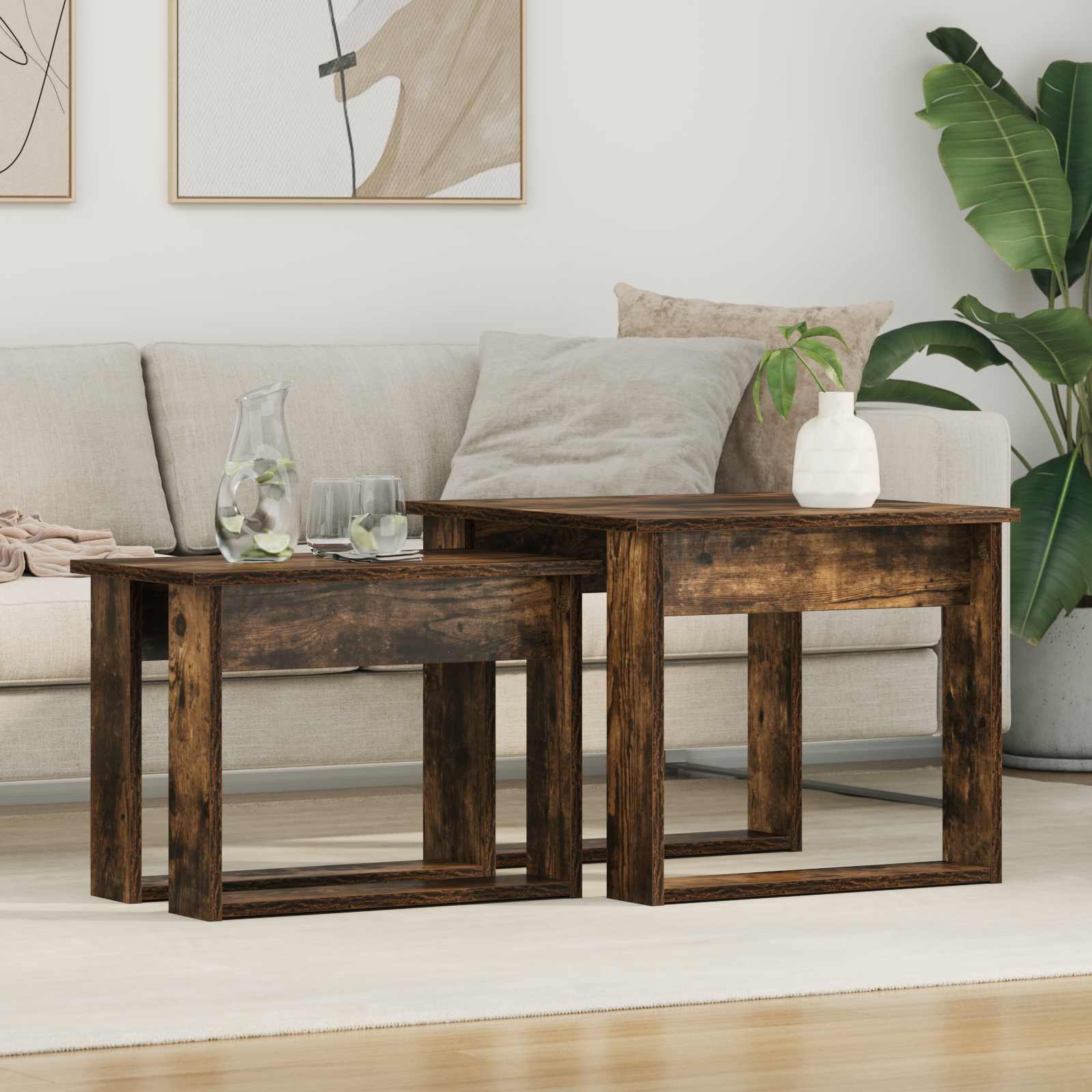 Koffietafel Set 2 pcs Gerookt eiken Bewerkt hout is nu te koop bij PeponiXL, paradijselijk wonen!