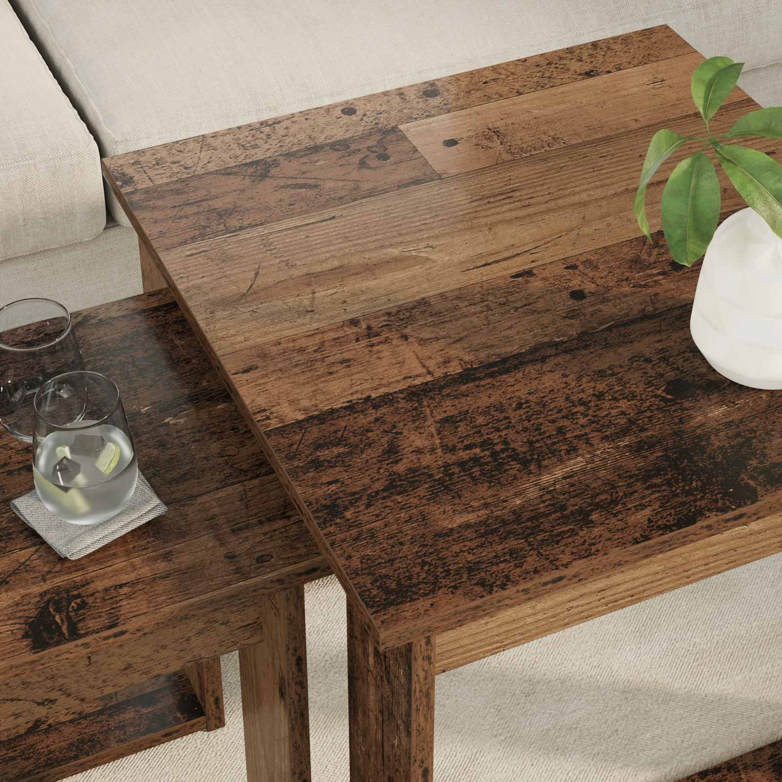 Koffietafel Set 2 pcs Oudhout Bewerkt hout is nu te koop bij PeponiXL, paradijselijk wonen!