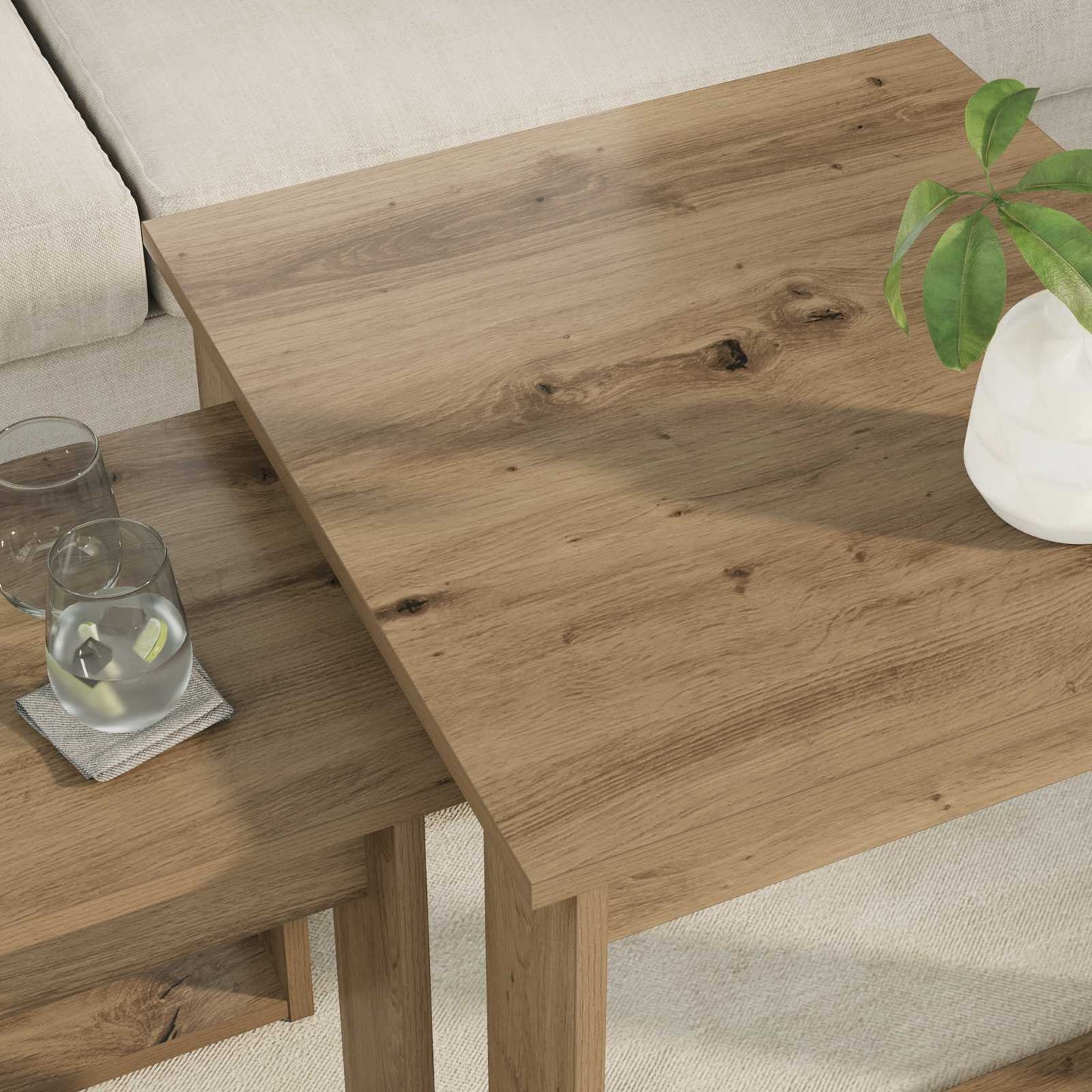 Koffietafel Set 2 pcs Artisan Eiken Bewerkt hout is nu te koop bij PeponiXL, paradijselijk wonen!