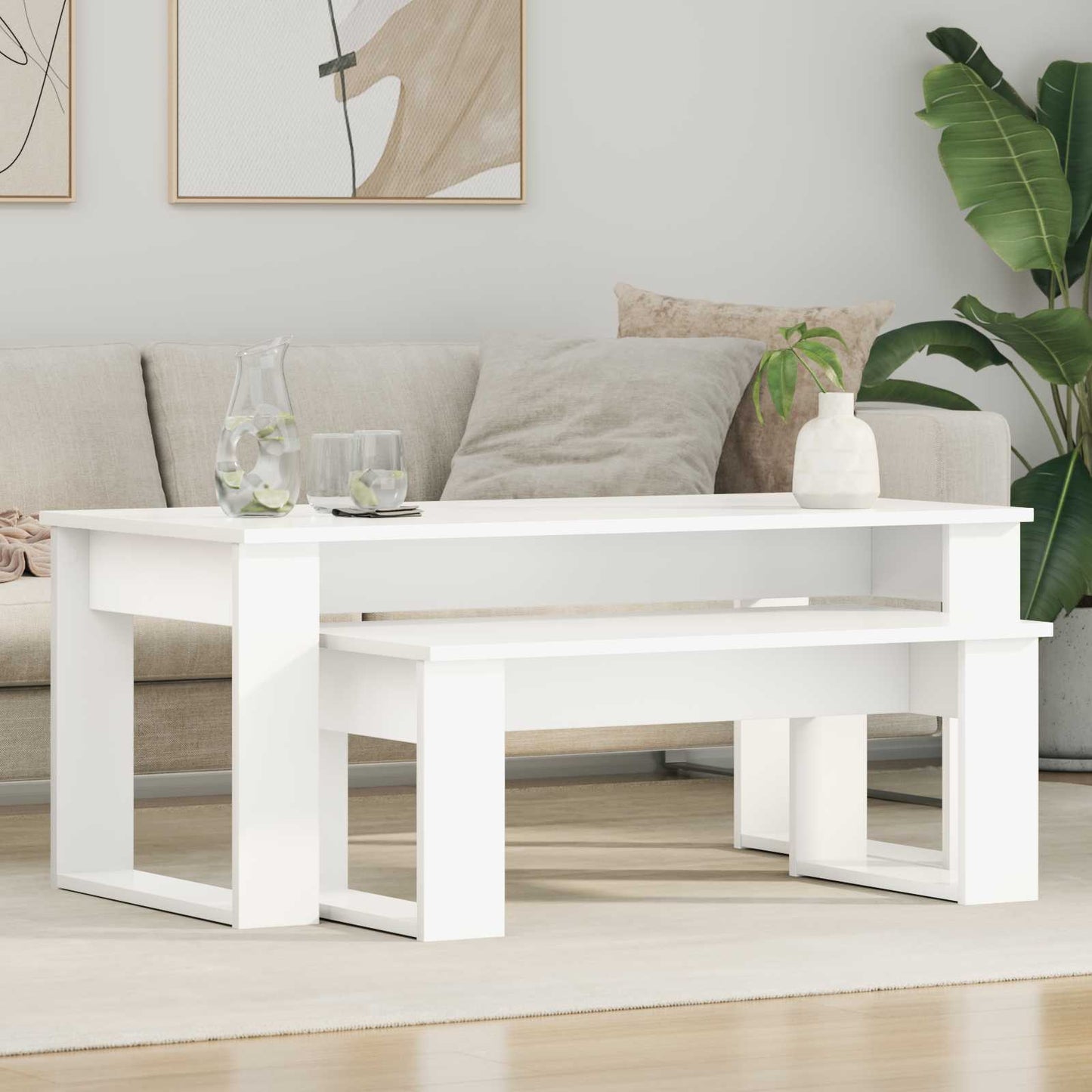 Koffietafel Set 2 pcs Wit Bewerkt hout is nu te koop bij PeponiXL, paradijselijk wonen!
