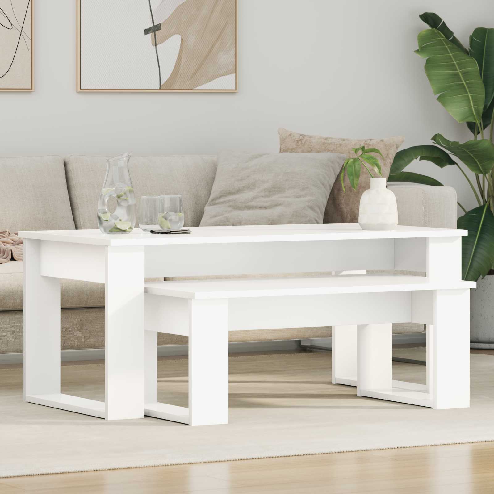 Koffietafel Set 2 pcs Wit Bewerkt hout is nu te koop bij PeponiXL, paradijselijk wonen!