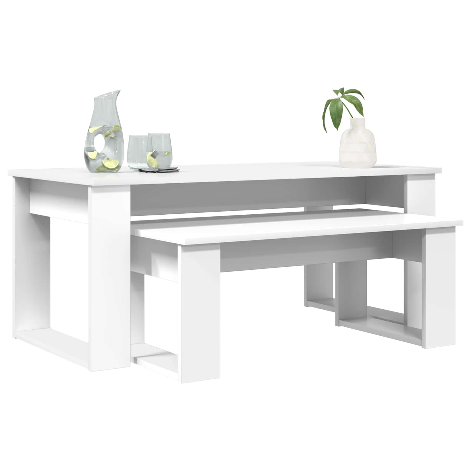 Koffietafel Set 2 pcs Wit Bewerkt hout is nu te koop bij PeponiXL, paradijselijk wonen!
