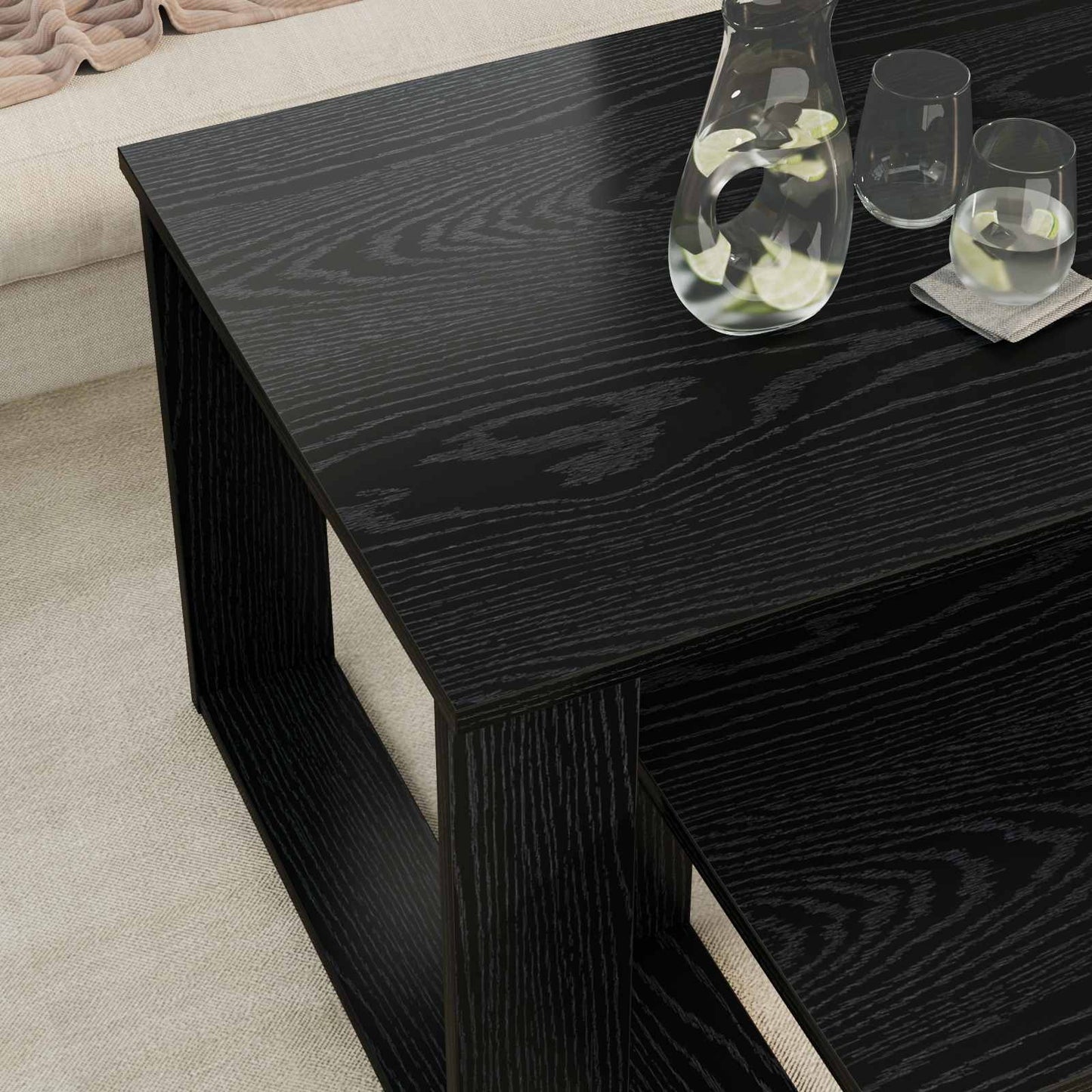 Koffietafel Set 2 pcs Zwart Eiken Bewerkt hout is nu te koop bij PeponiXL, paradijselijk wonen!