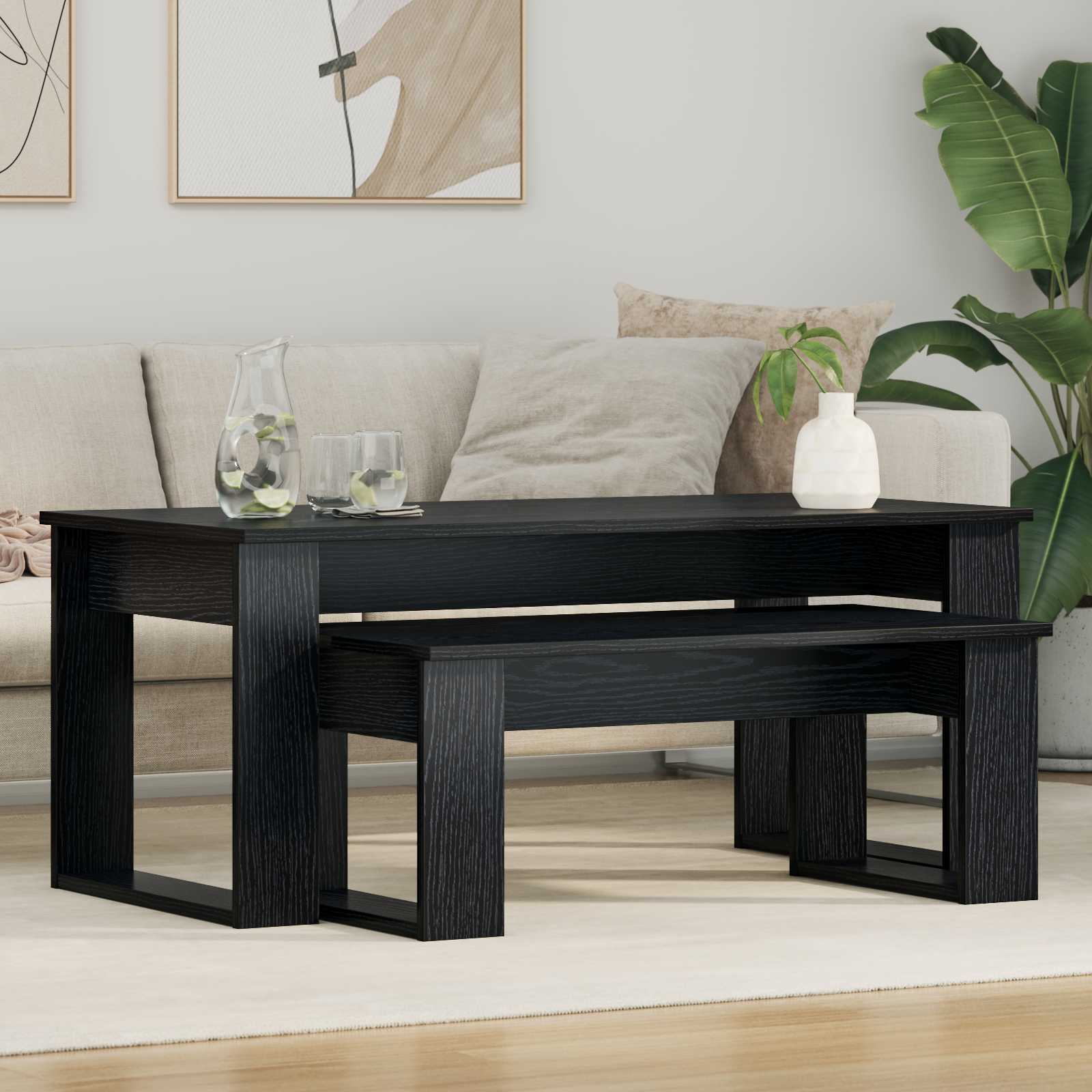 Koffietafel Set 2 pcs Zwart Eiken Bewerkt hout is nu te koop bij PeponiXL, paradijselijk wonen!