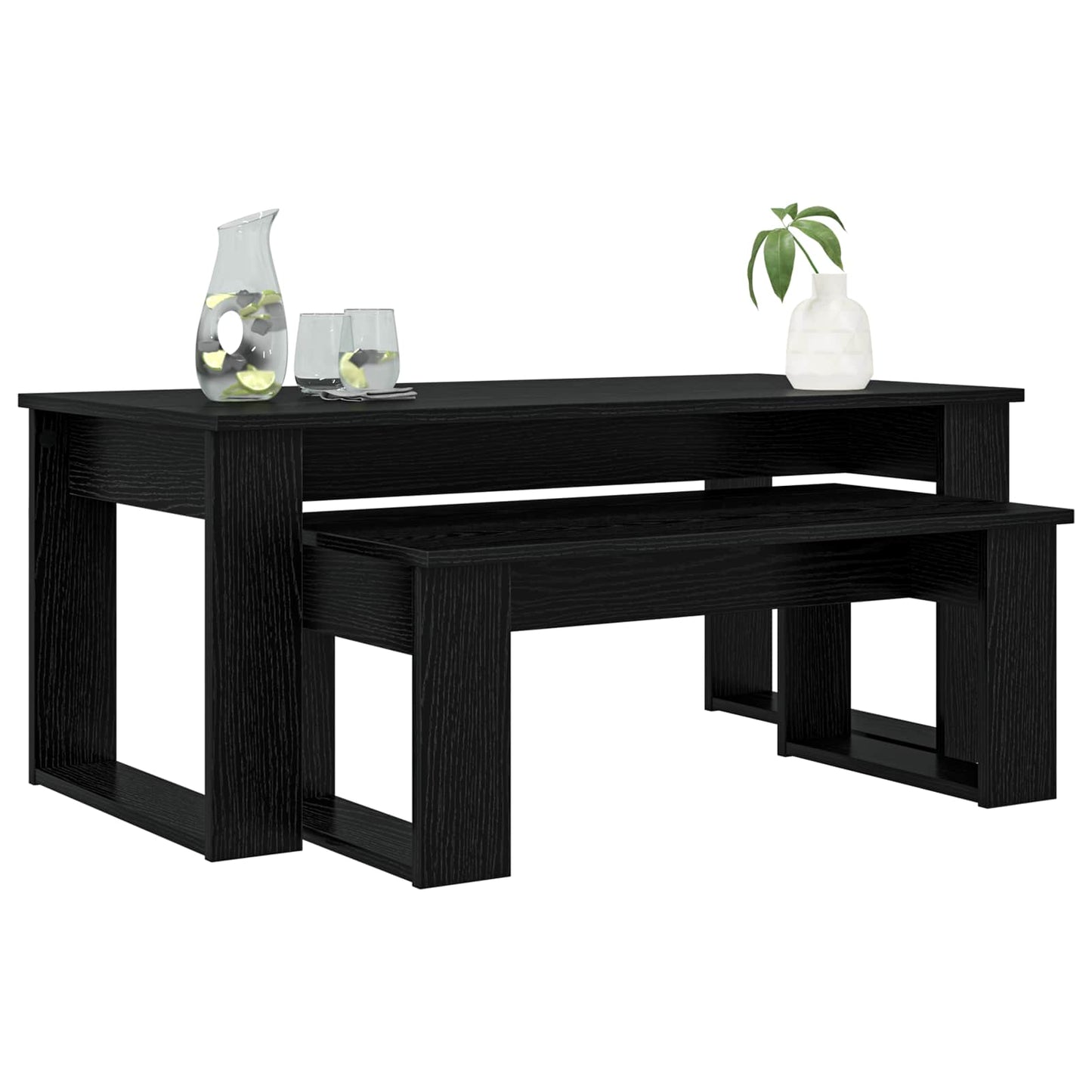 Koffietafel Set 2 pcs Zwart Eiken Bewerkt hout is nu te koop bij PeponiXL, paradijselijk wonen!