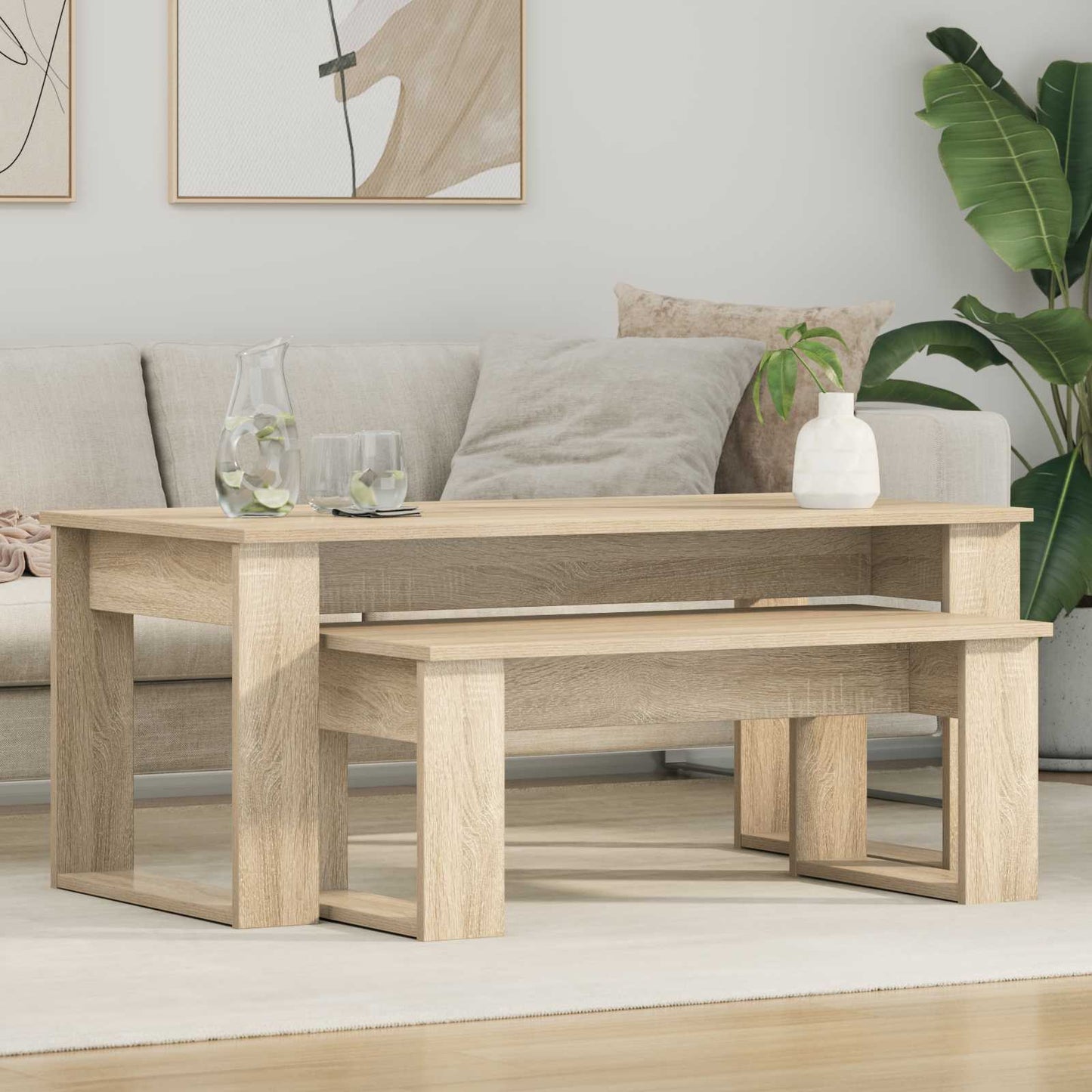 Koffietafel Set 2 pcs Sonoma Eiken Bewerkt hout is nu te koop bij PeponiXL, paradijselijk wonen!