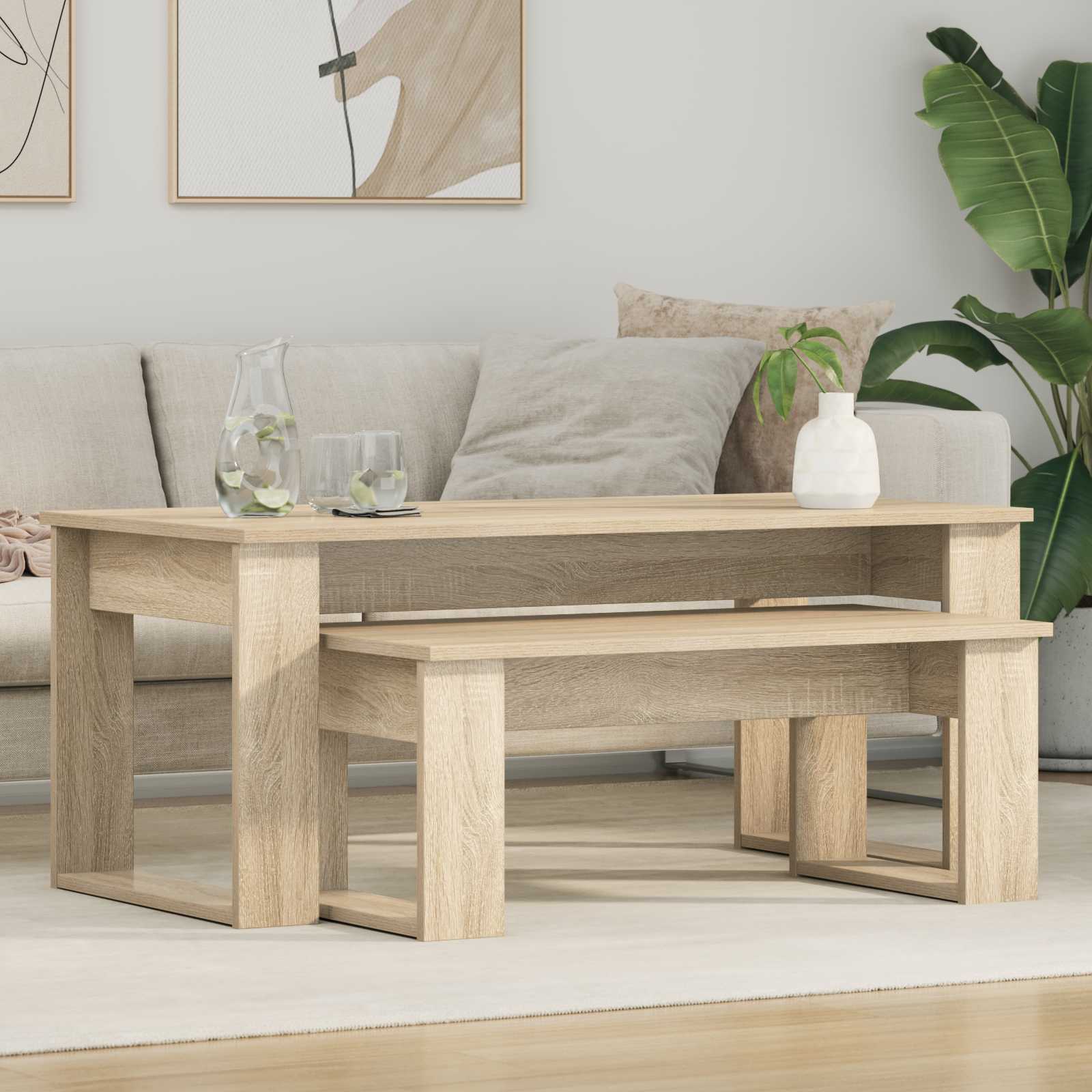 Koffietafel Set 2 pcs Sonoma Eiken Bewerkt hout is nu te koop bij PeponiXL, paradijselijk wonen!