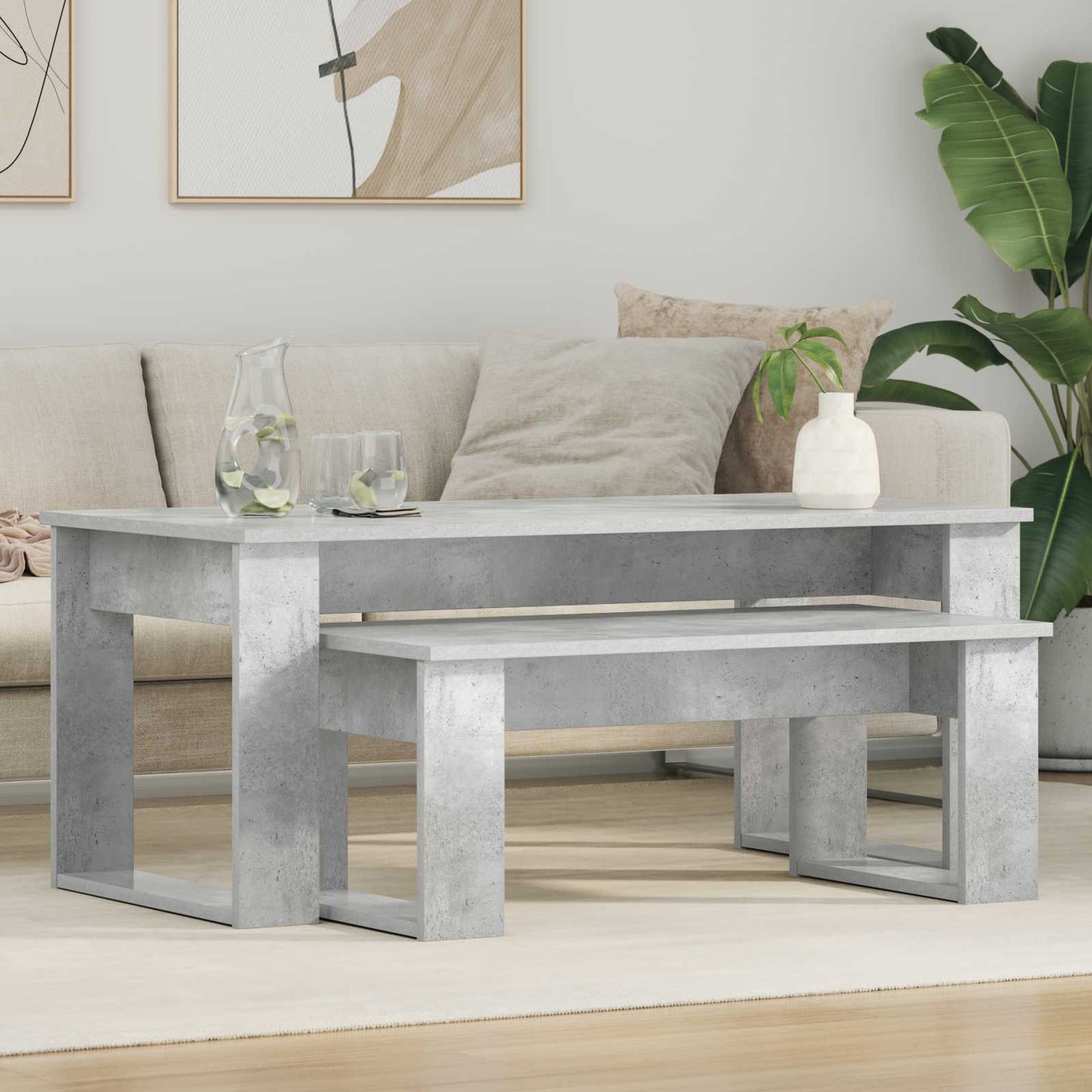 Koffietafel Set 2 pcs Beton Grijs Bewerkt hout is nu te koop bij PeponiXL, paradijselijk wonen!