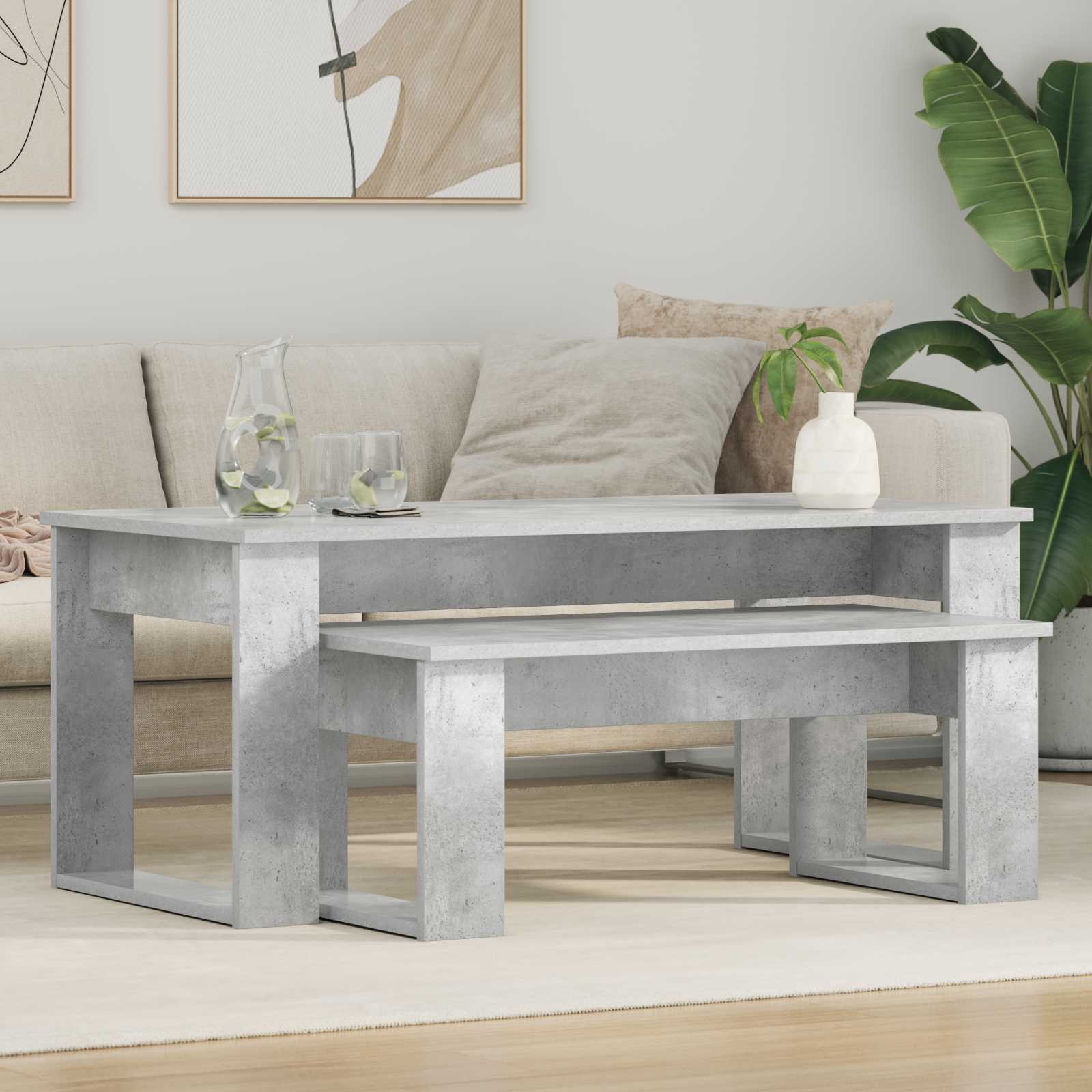 Koffietafel Set 2 pcs Beton Grijs Bewerkt hout is nu te koop bij PeponiXL, paradijselijk wonen!