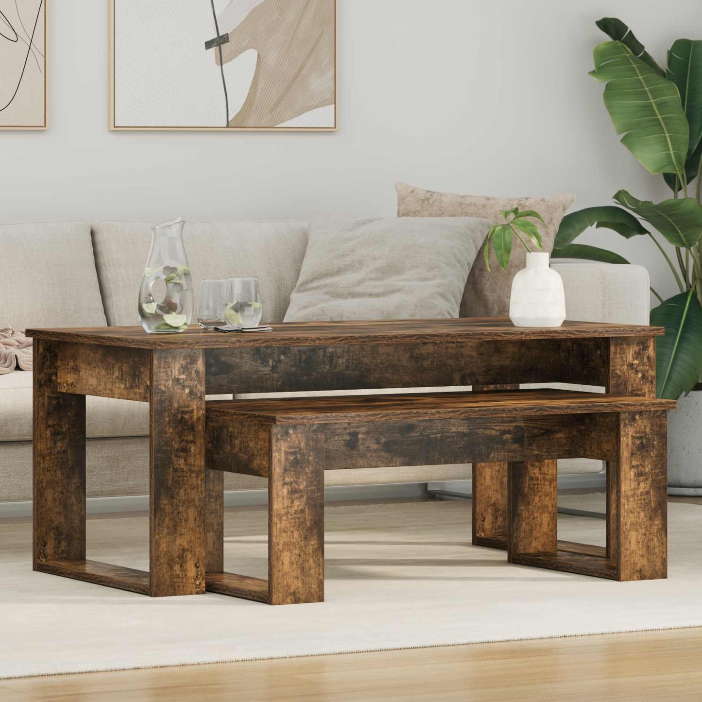 Koffietafel Set 2 pcs Gerookt eiken Bewerkt hout is nu te koop bij PeponiXL, paradijselijk wonen!