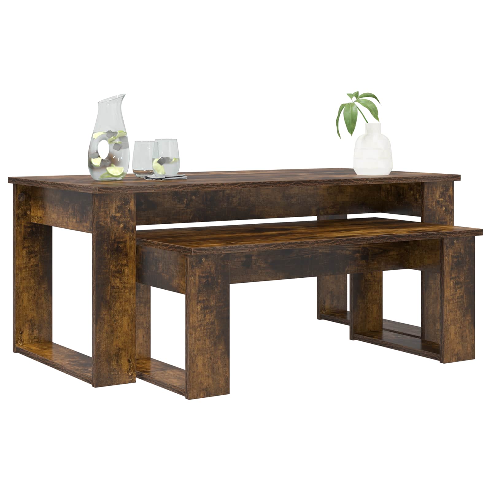 Koffietafel Set 2 pcs Gerookt eiken Bewerkt hout is nu te koop bij PeponiXL, paradijselijk wonen!