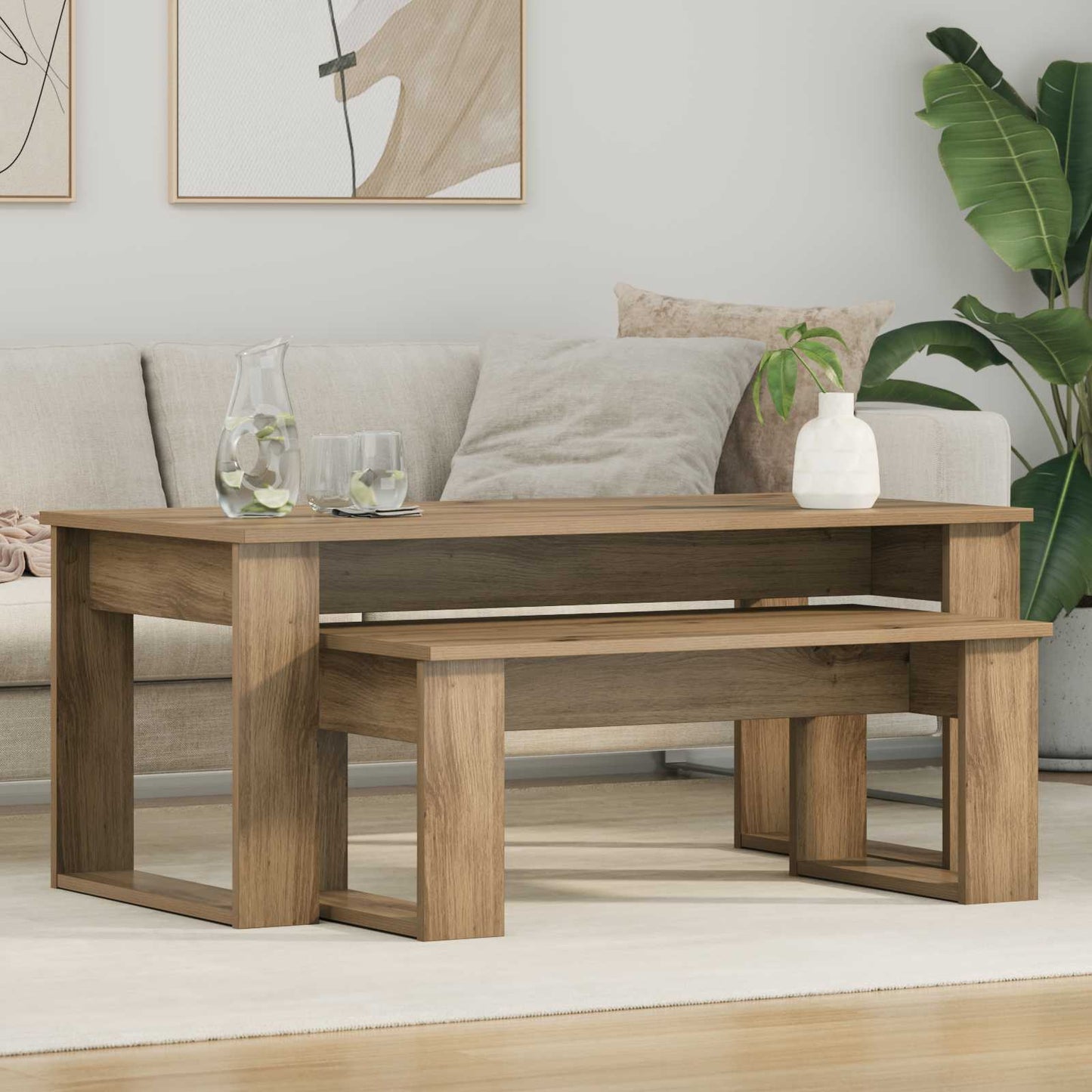 Koffietafel Set 2 pcs Artisan Eiken Bewerkt hout is nu te koop bij PeponiXL, paradijselijk wonen!