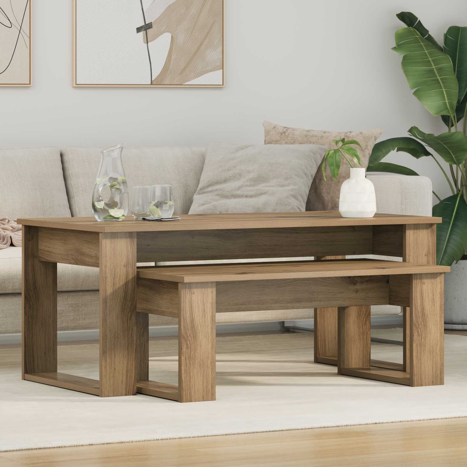 Koffietafel Set 2 pcs Artisan Eiken Bewerkt hout is nu te koop bij PeponiXL, paradijselijk wonen!