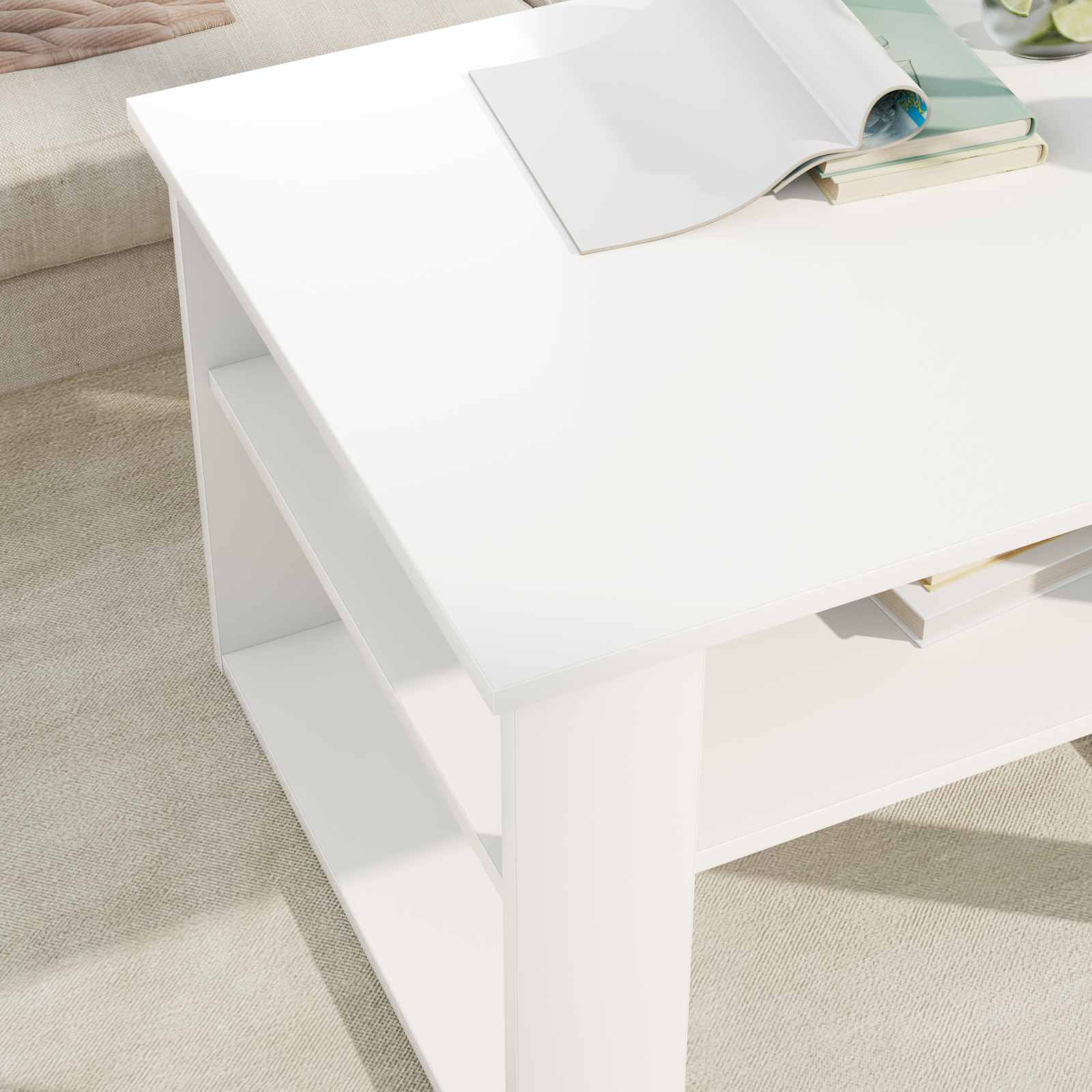 Salontafel met opslag Wit 64 x 54 x 44 cm Bewerkt hout is nu te koop bij PeponiXL, paradijselijk wonen!