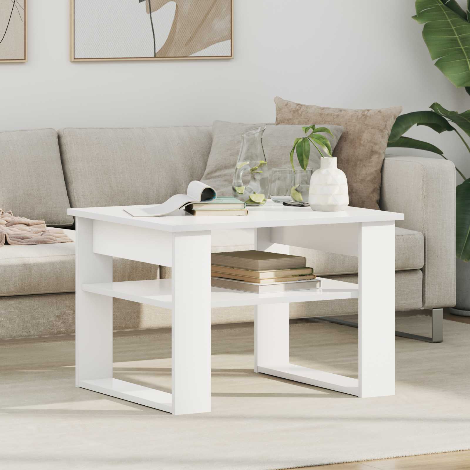 Salontafel met opslag Wit 64 x 54 x 44 cm Bewerkt hout is nu te koop bij PeponiXL, paradijselijk wonen!