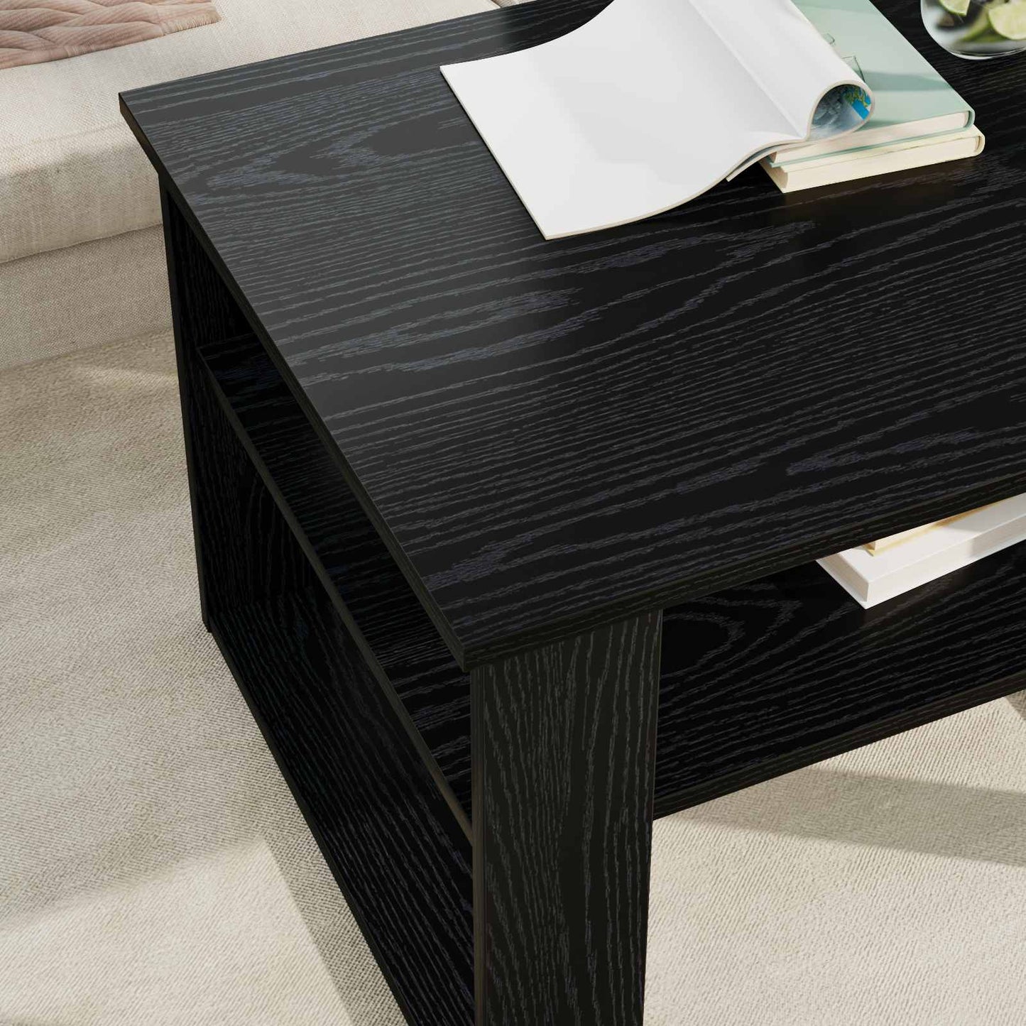 Salontafel met opslag Zwart Eiken 64 x 54 x 44 cm Bewerkt hout is nu te koop bij PeponiXL, paradijselijk wonen!