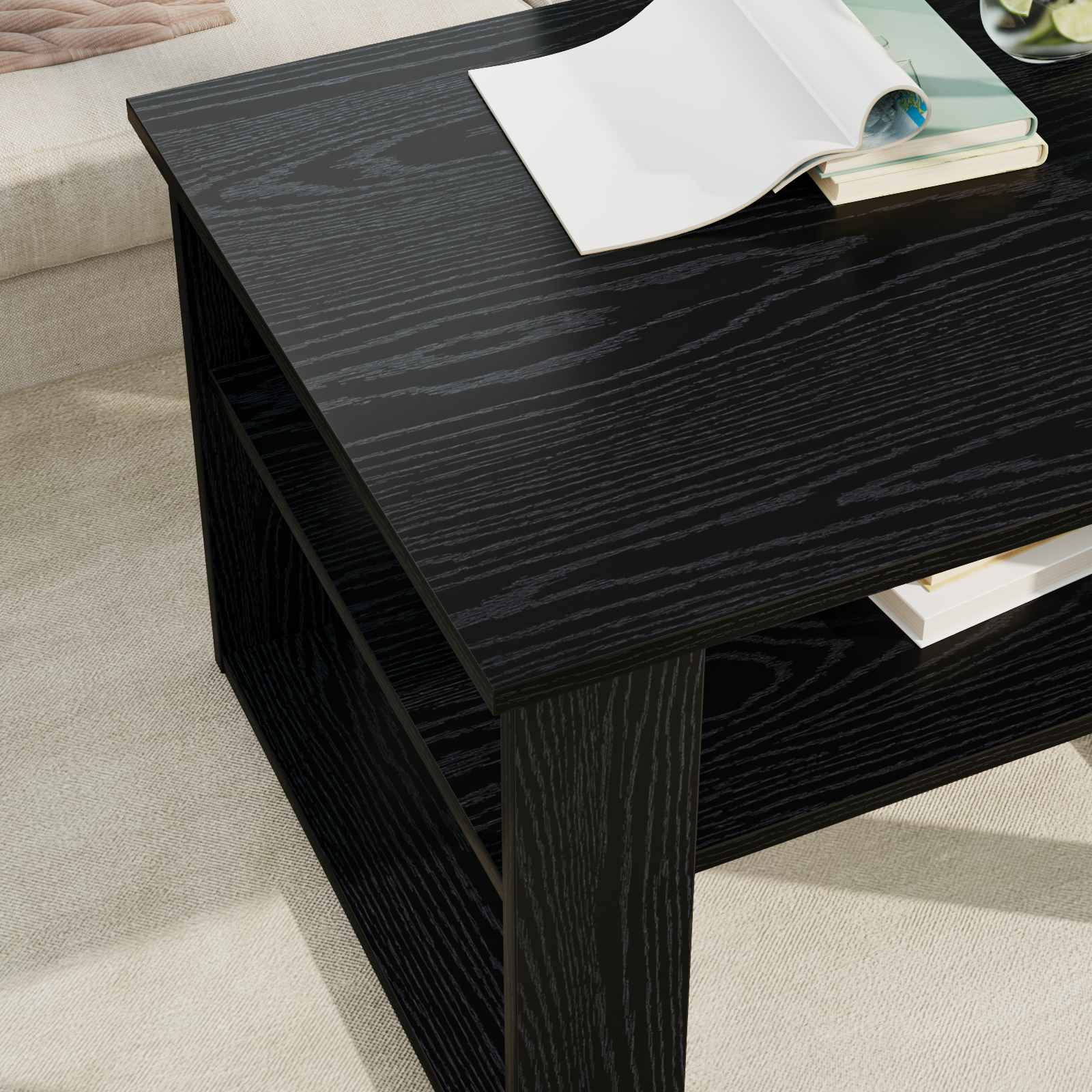 Salontafel met opslag Zwart Eiken 64 x 54 x 44 cm Bewerkt hout is nu te koop bij PeponiXL, paradijselijk wonen!