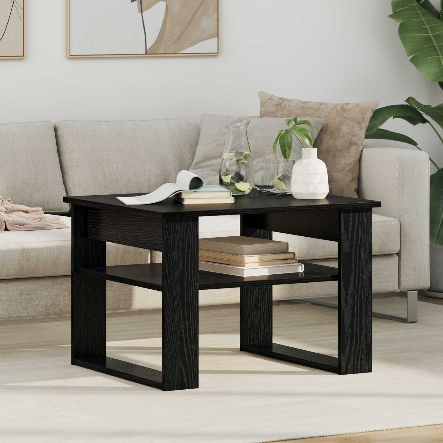 Salontafel met opslag Zwart Eiken 64 x 54 x 44 cm Bewerkt hout is nu te koop bij PeponiXL, paradijselijk wonen!