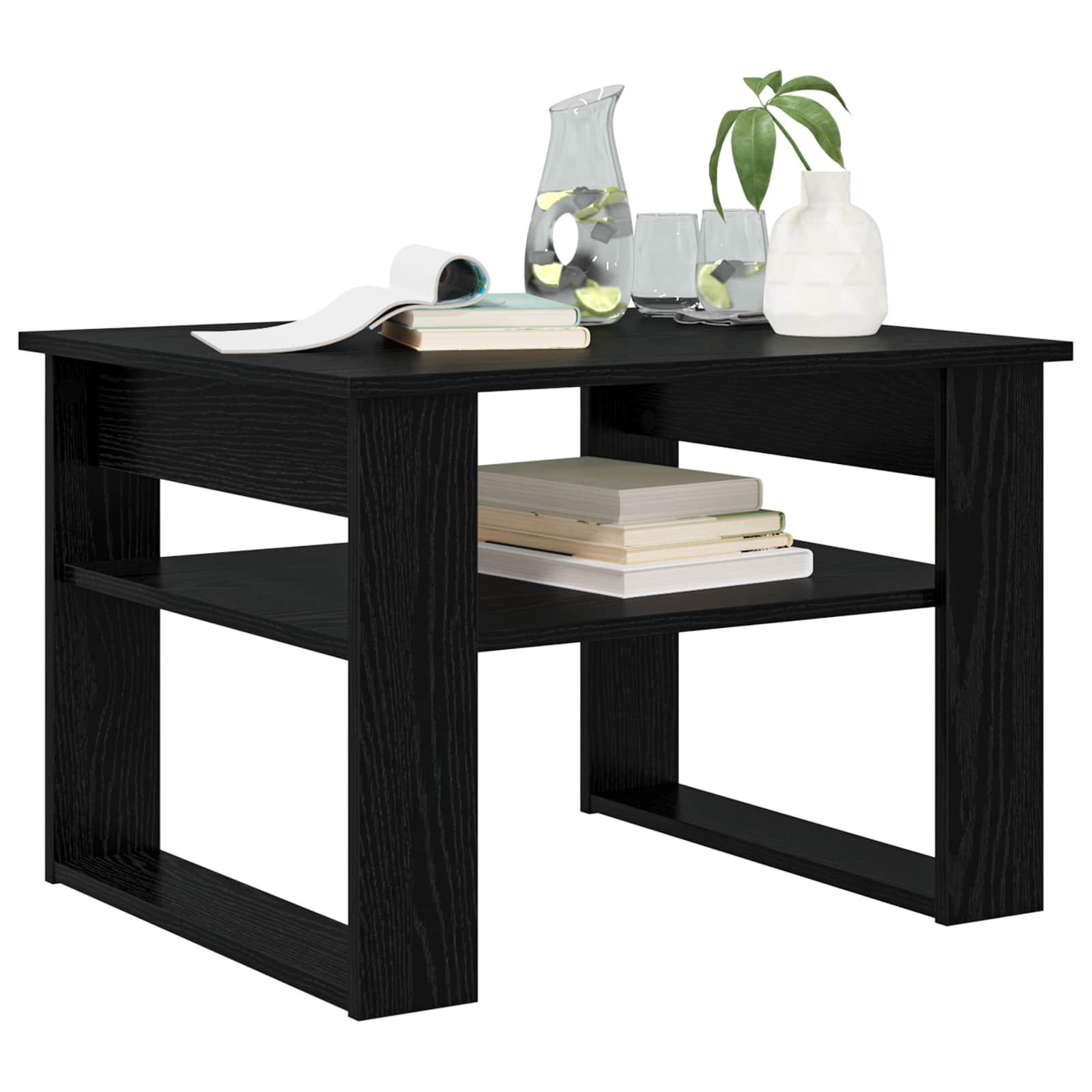 Salontafel met opslag Zwart Eiken 64 x 54 x 44 cm Bewerkt hout is nu te koop bij PeponiXL, paradijselijk wonen!