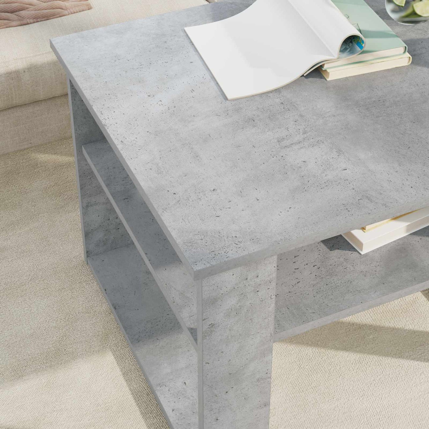 Salontafel met opslag Beton Grijs 64 x 54 x 44 cm Bewerkt hout is nu te koop bij PeponiXL, paradijselijk wonen!