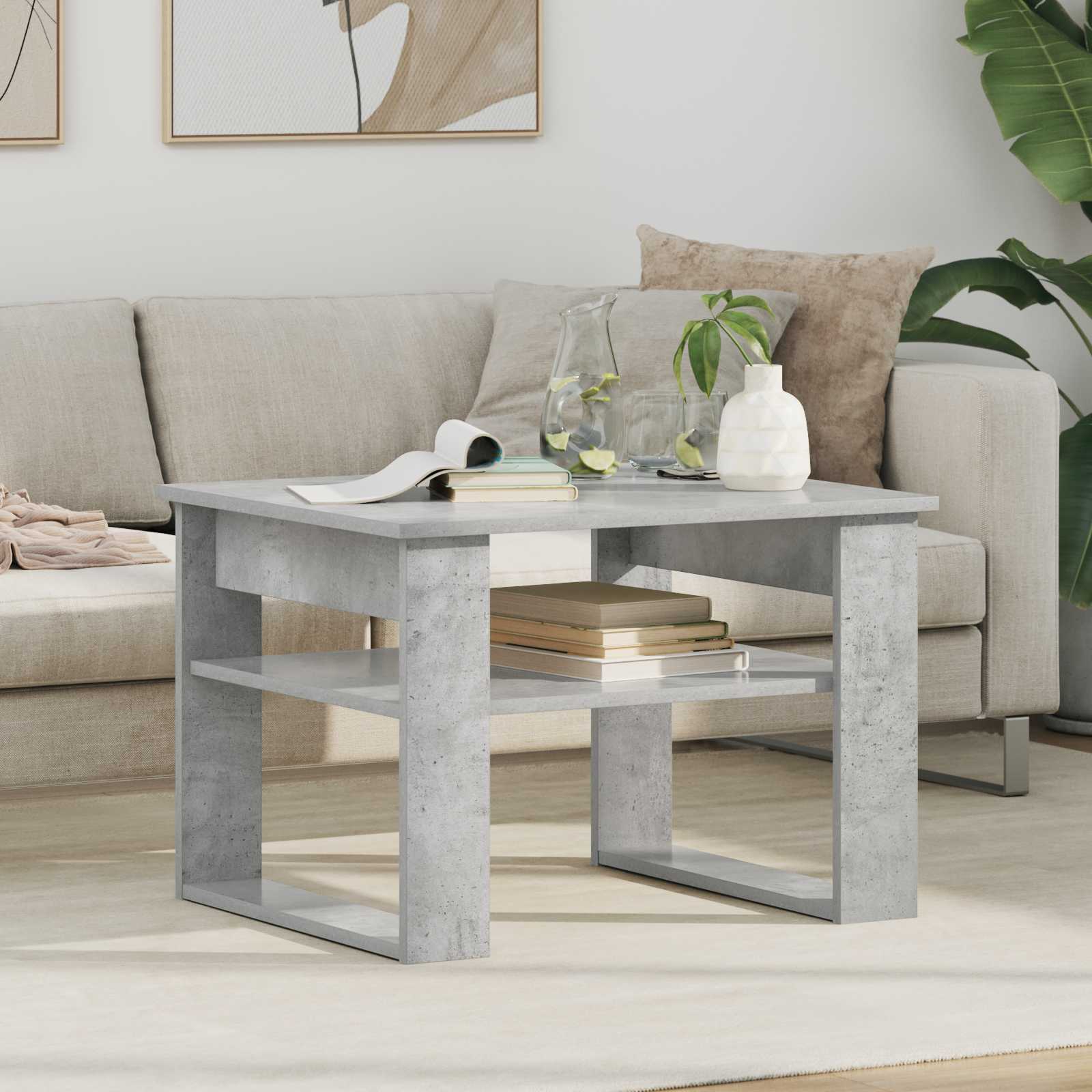 Salontafel met opslag Beton Grijs 64 x 54 x 44 cm Bewerkt hout is nu te koop bij PeponiXL, paradijselijk wonen!