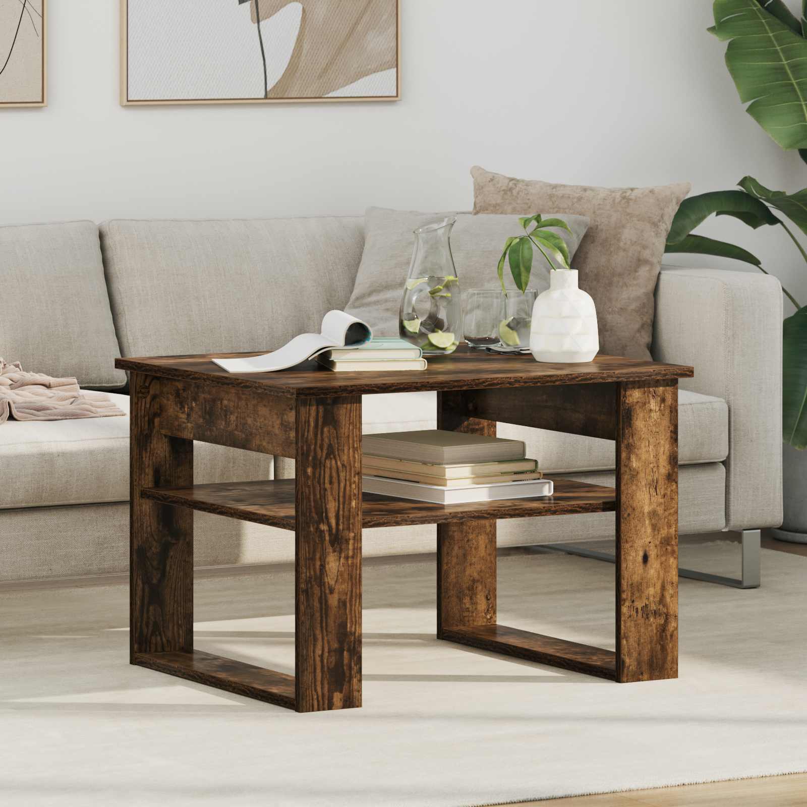 Salontafel Gerookt eiken 64 x 54 x 44 cm Bewerkt hout is nu te koop bij PeponiXL, paradijselijk wonen!