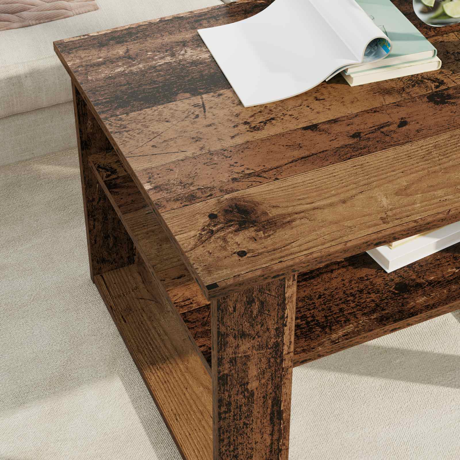 Salontafel met opslag Oudhout 64 x 54 x 44 cm Bewerkt hout is nu te koop bij PeponiXL, paradijselijk wonen!