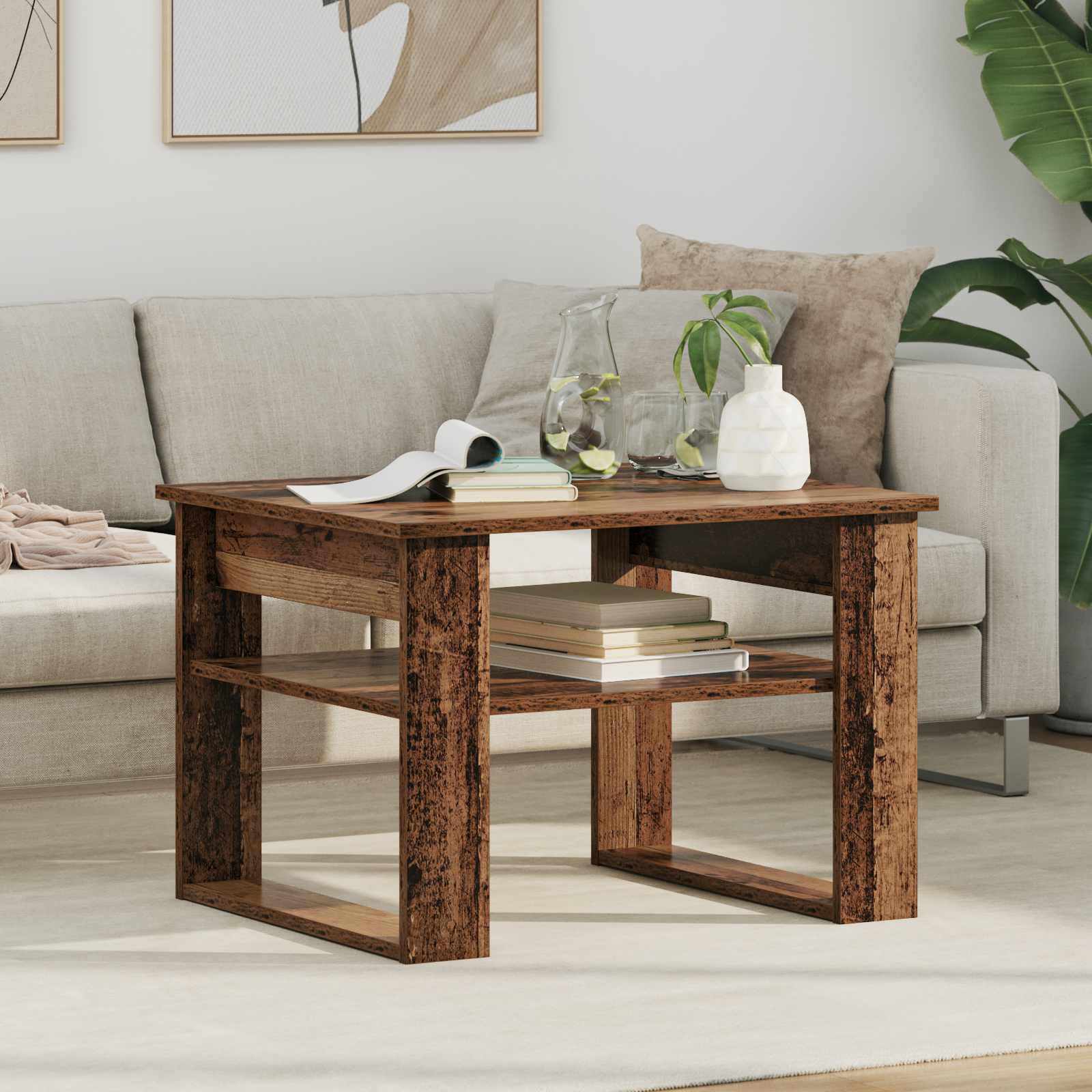 Salontafel met opslag Oudhout 64 x 54 x 44 cm Bewerkt hout is nu te koop bij PeponiXL, paradijselijk wonen!