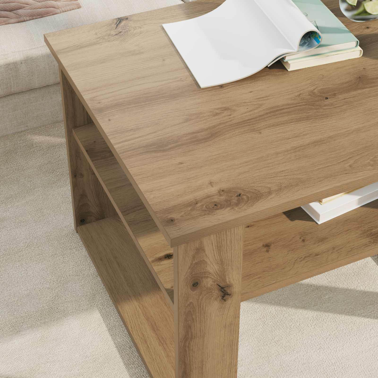 Salontafel Artisan Eiken 64 x 54 x 44 cm Bewerkt hout is nu te koop bij PeponiXL, paradijselijk wonen!