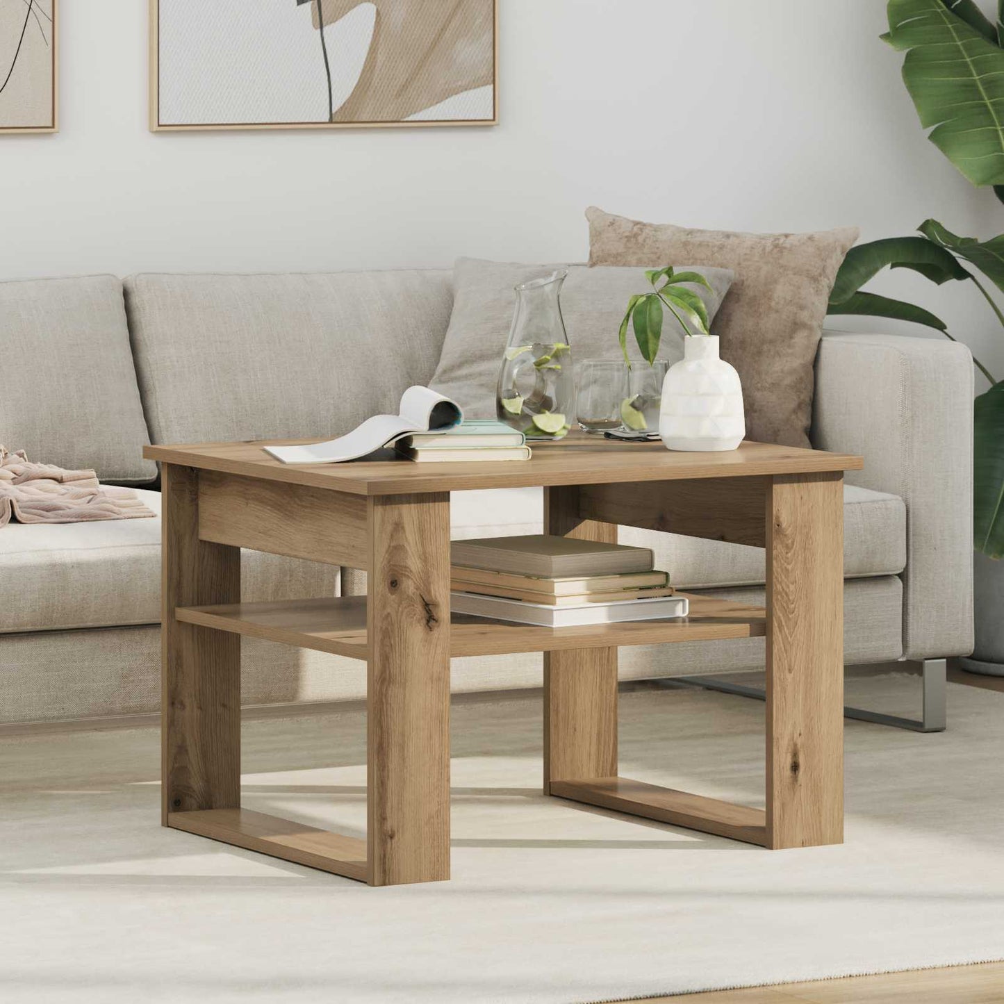 Salontafel Artisan Eiken 64 x 54 x 44 cm Bewerkt hout is nu te koop bij PeponiXL, paradijselijk wonen!