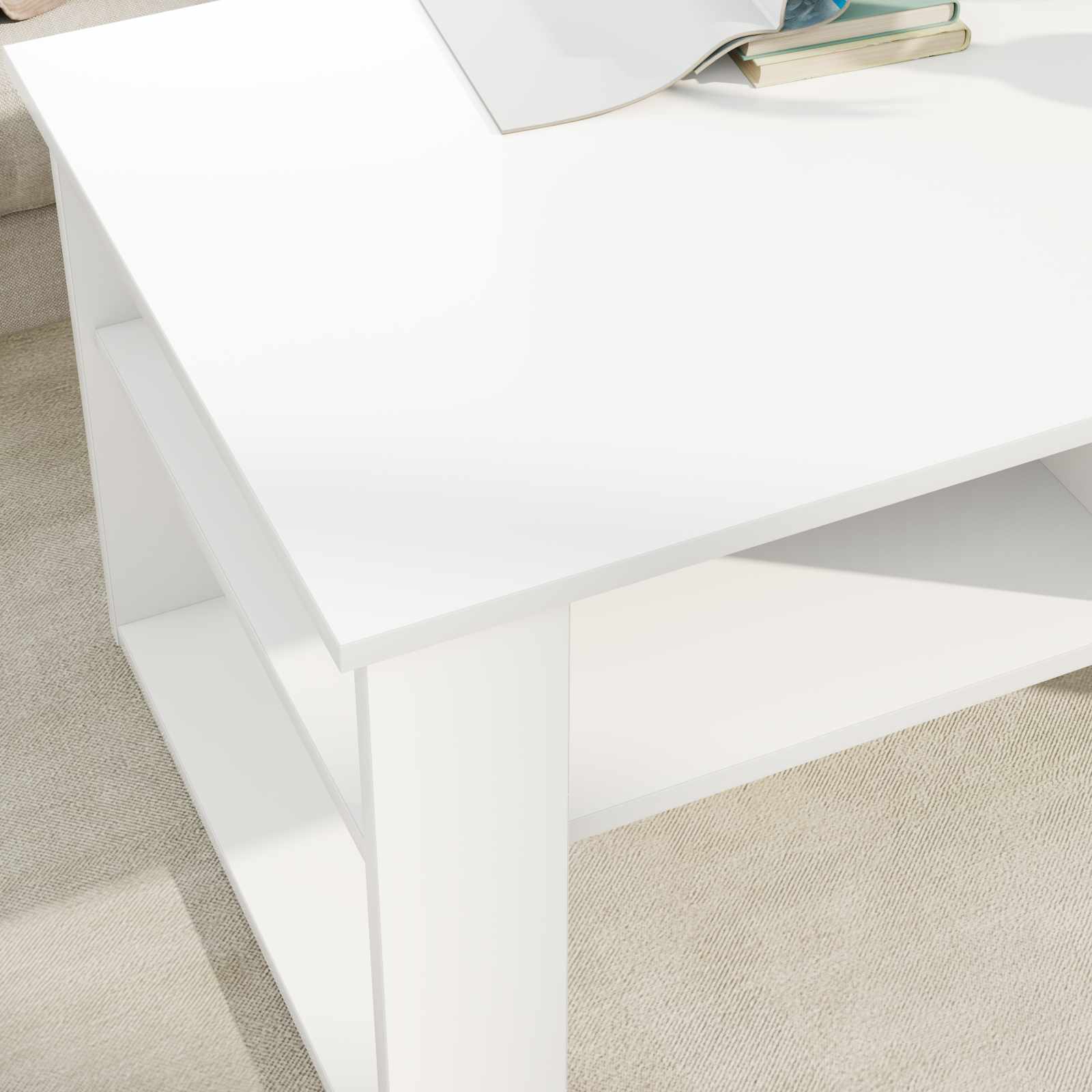Salontafel met opslag Wit 96 x 54 x 44 cm Bewerkt hout is nu te koop bij PeponiXL, paradijselijk wonen!